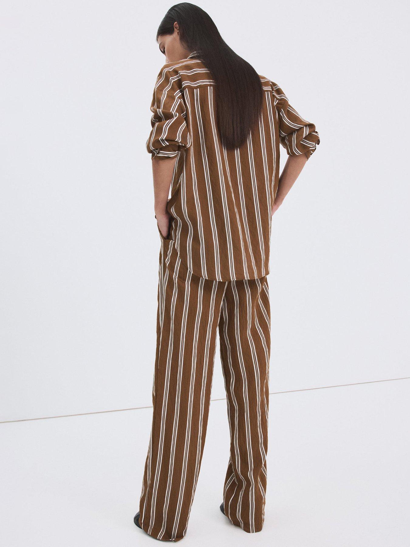 Image 3 of 7 of Mango Pleated Striped Trousers - Brown