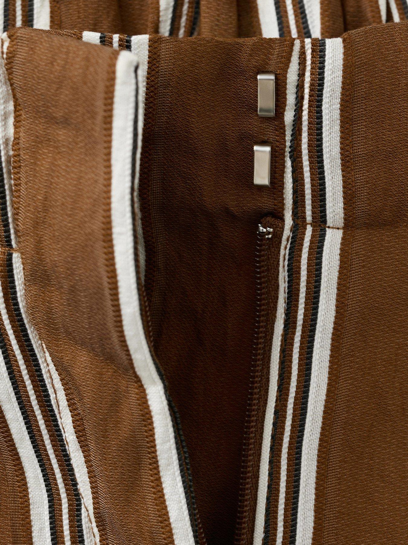 Image 7 of 7 of Mango Pleated Striped Trousers - Brown