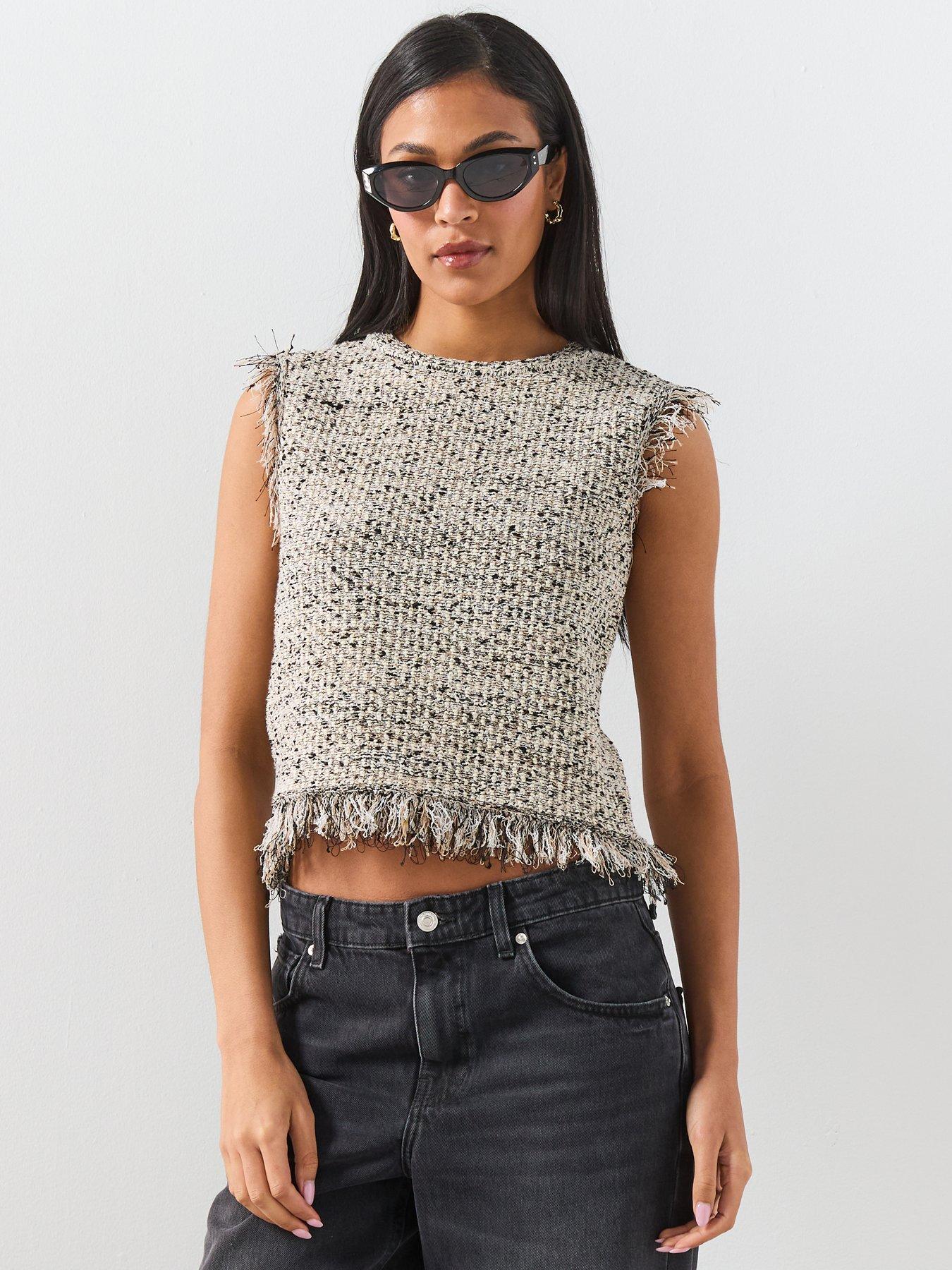 Mango Fringe Trim Top - Black