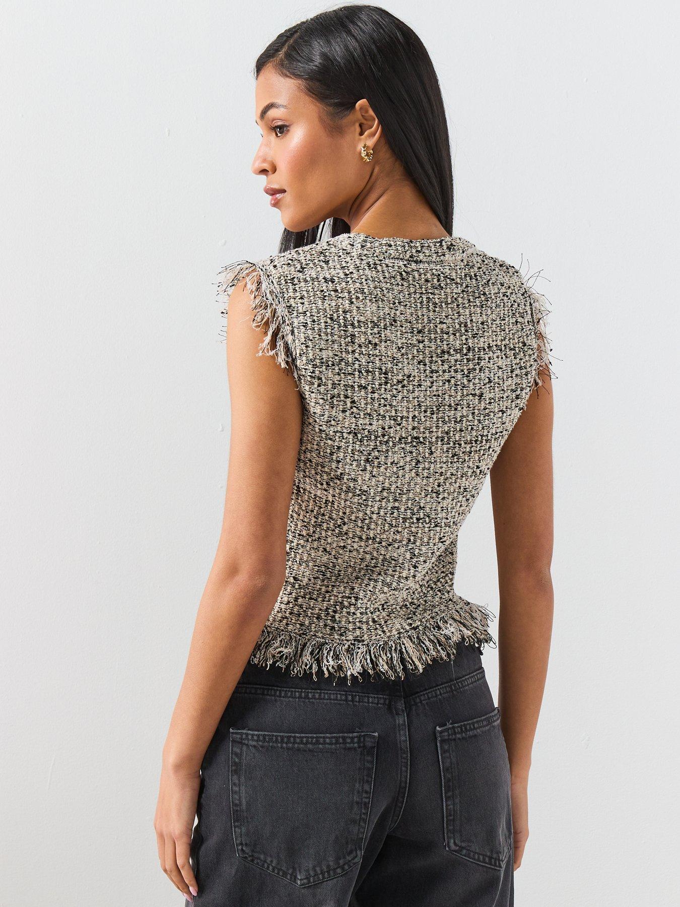 stillFront image of mango-fringe-trim-top-black