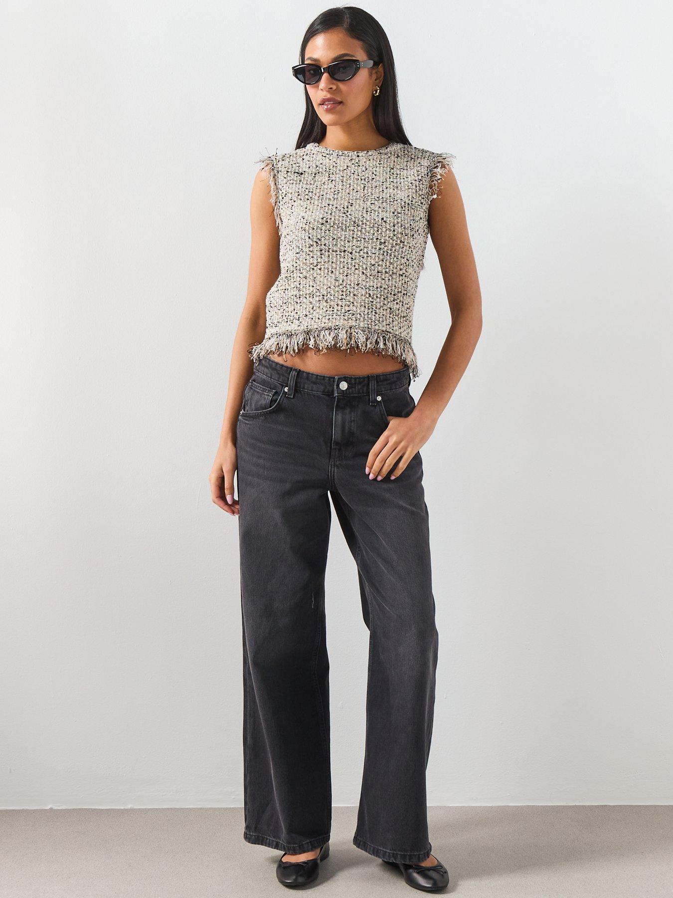  image of mango-fringe-trim-top-black