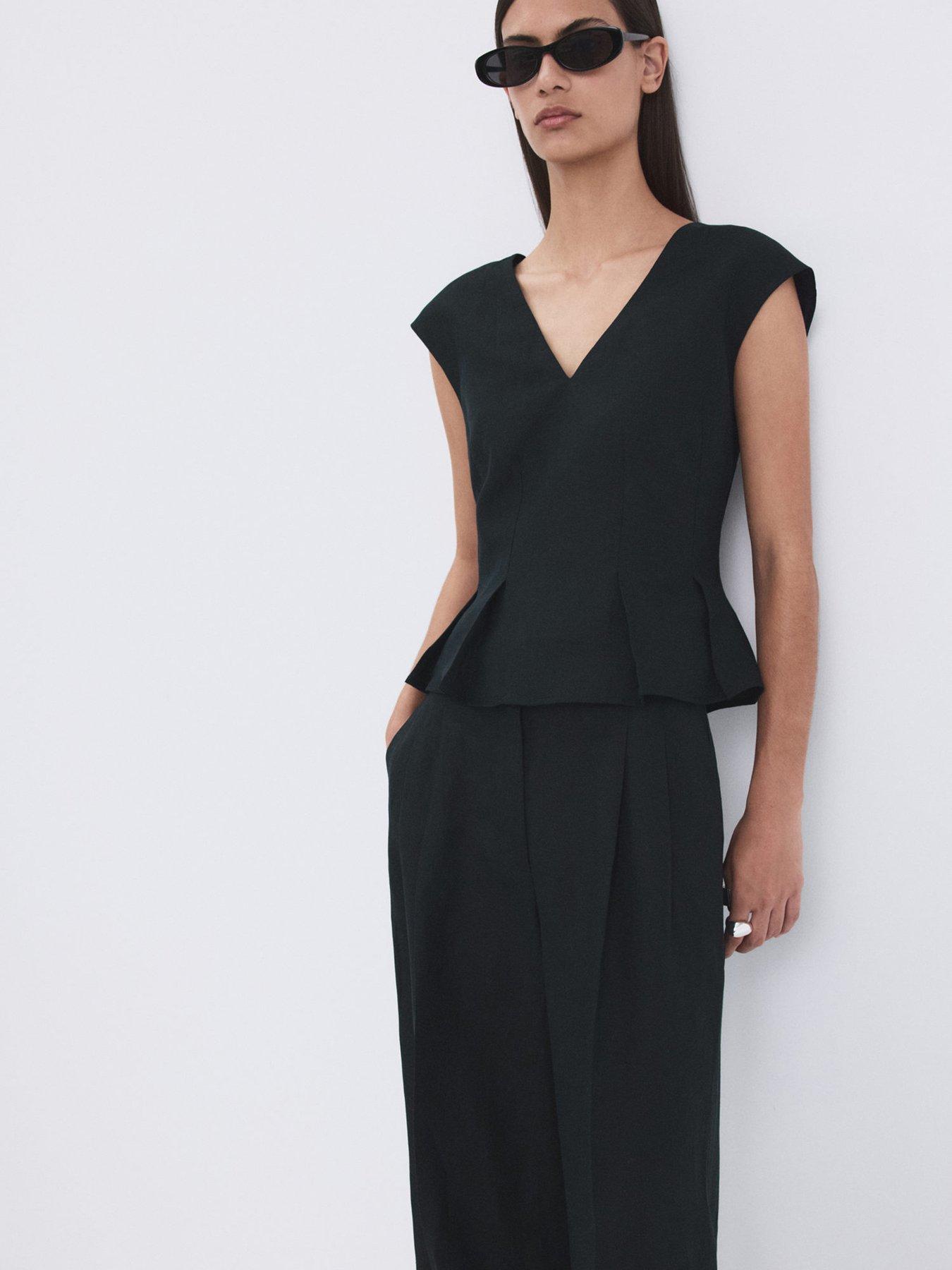 Mango Straight-fit Linen Trousers With Pleats - Navy