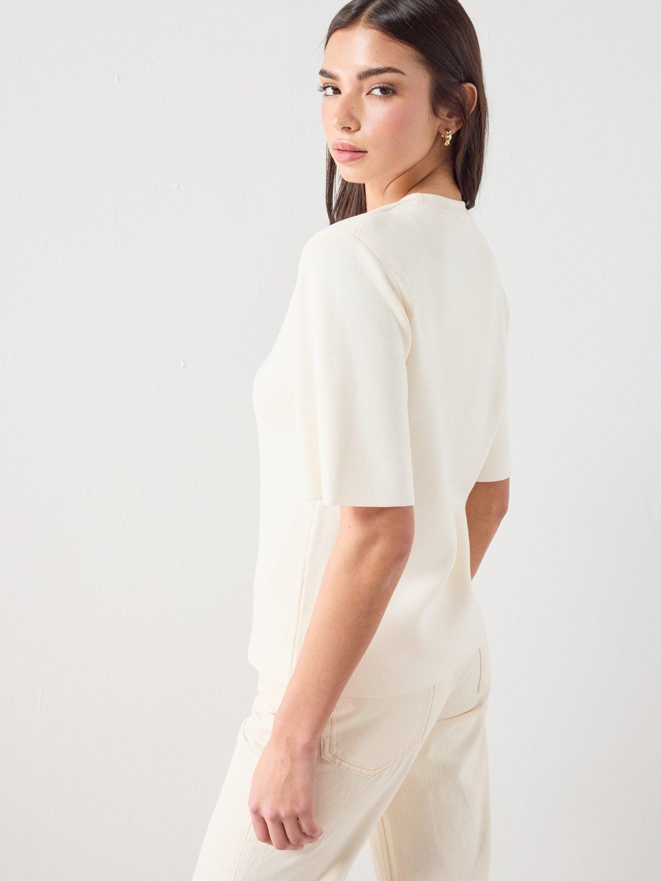 Image 2 of 6 of Mango Short-sleeved Knitted Sweater - White