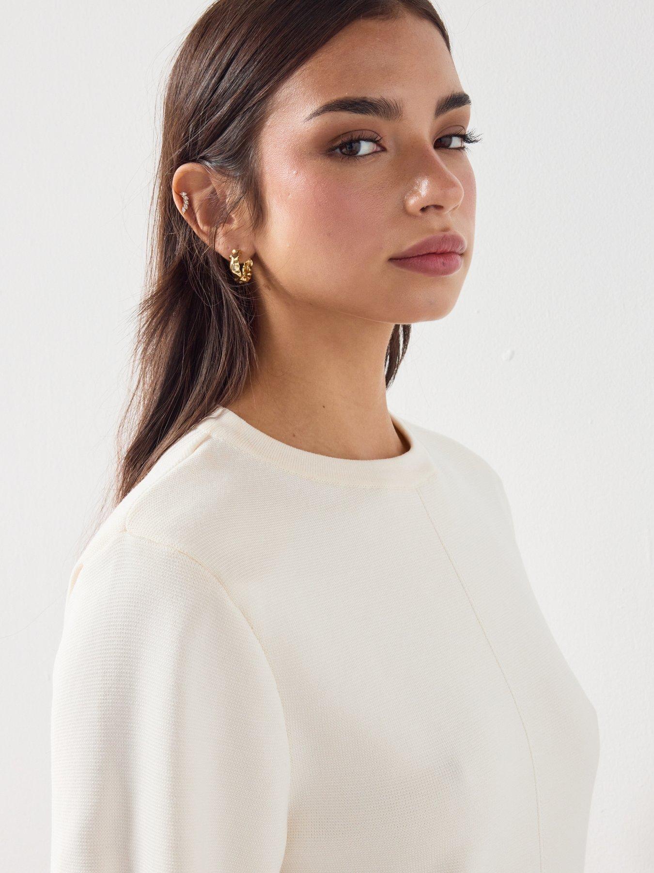 Image 4 of 6 of Mango Short-sleeved Knitted Sweater - White