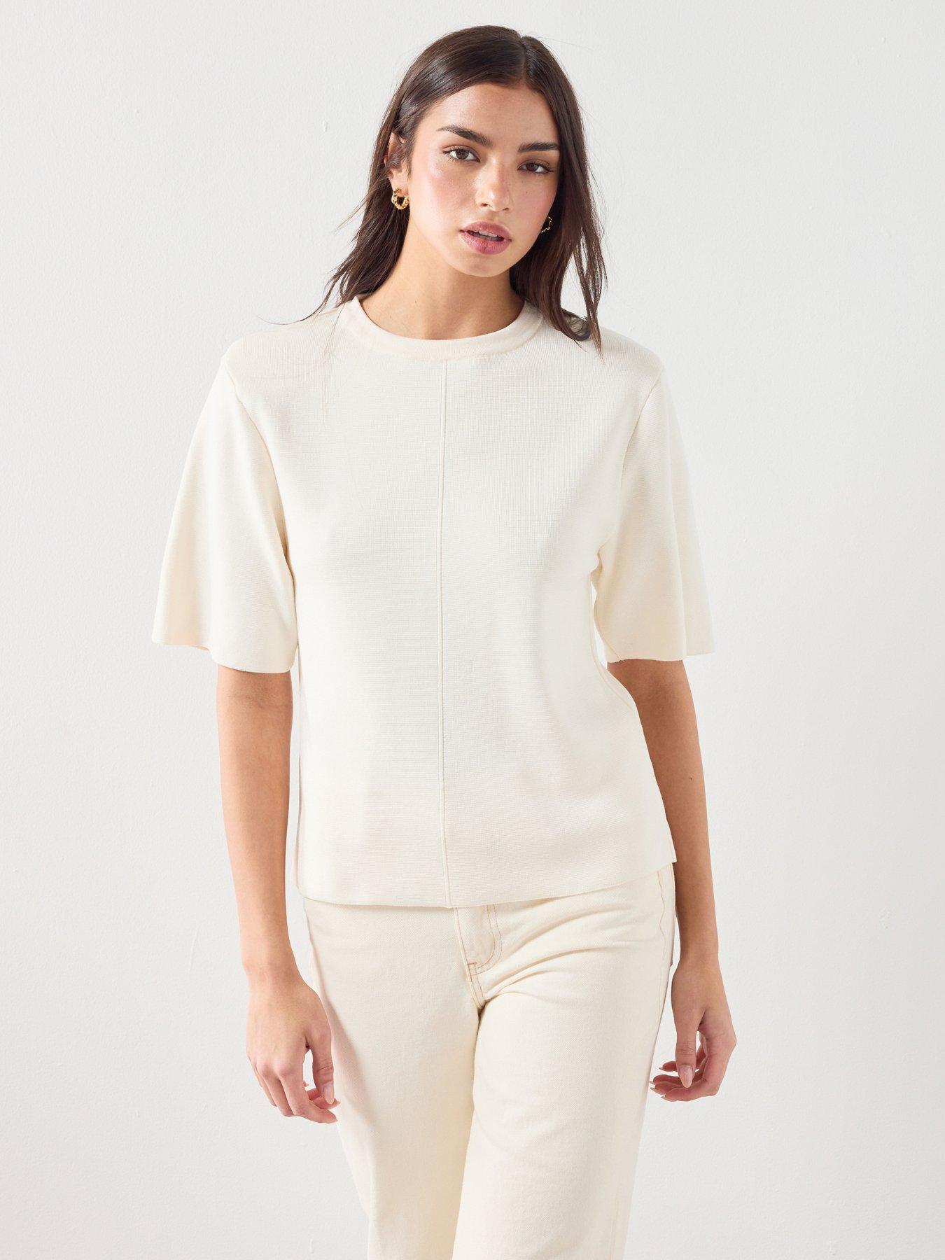Image 5 of 6 of Mango Short-sleeved Knitted Sweater - White