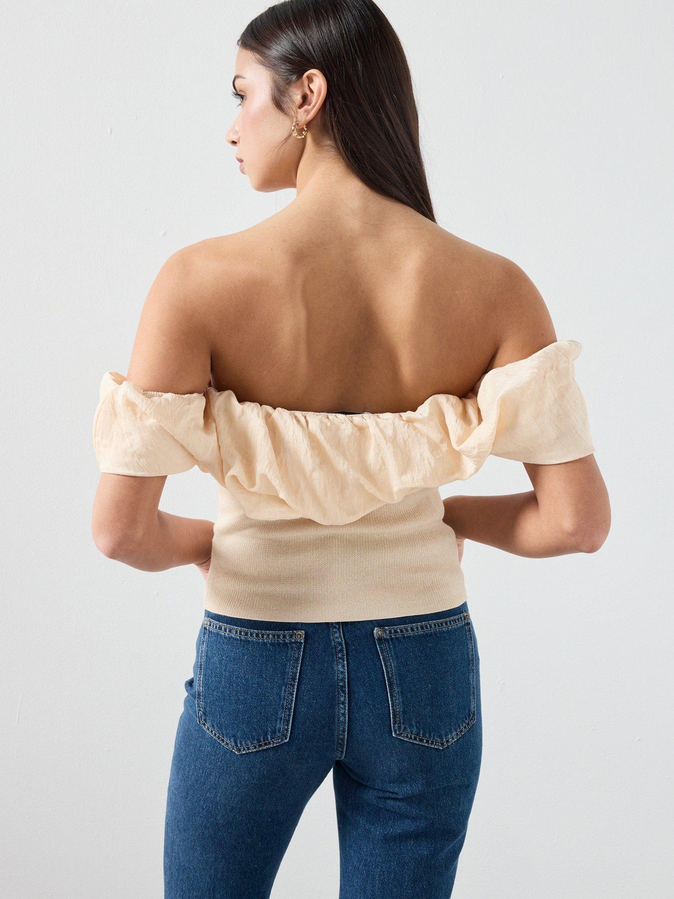  image of mango-strapless-knitted-top-beige