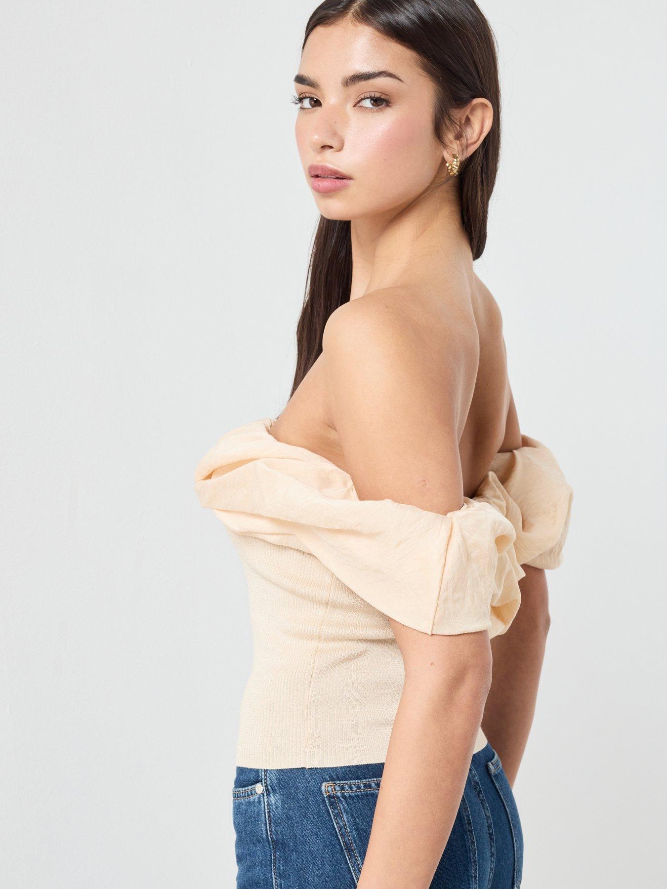 Image 4 of 6 of Mango Strapless Knitted Top - Ecru
