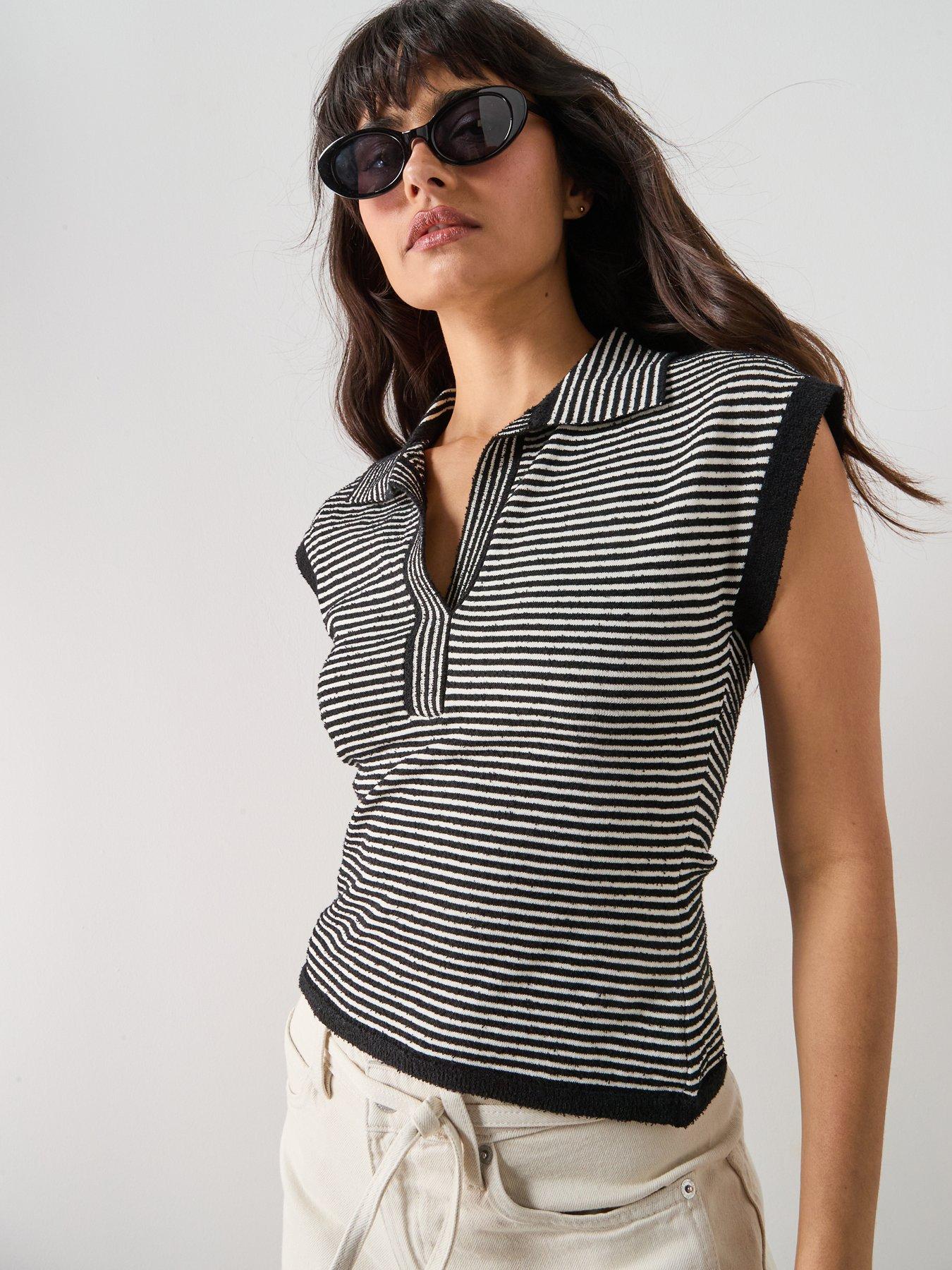 Mango Striped Polo-Neck Sweater - Black
