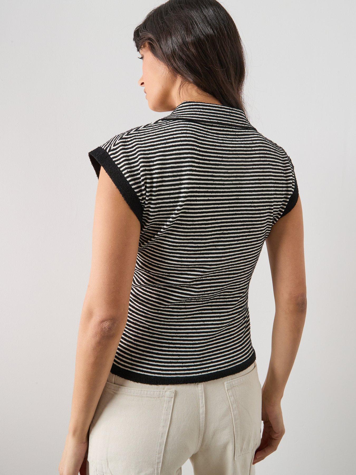  image of mango-striped-polo-neck-sweater-black