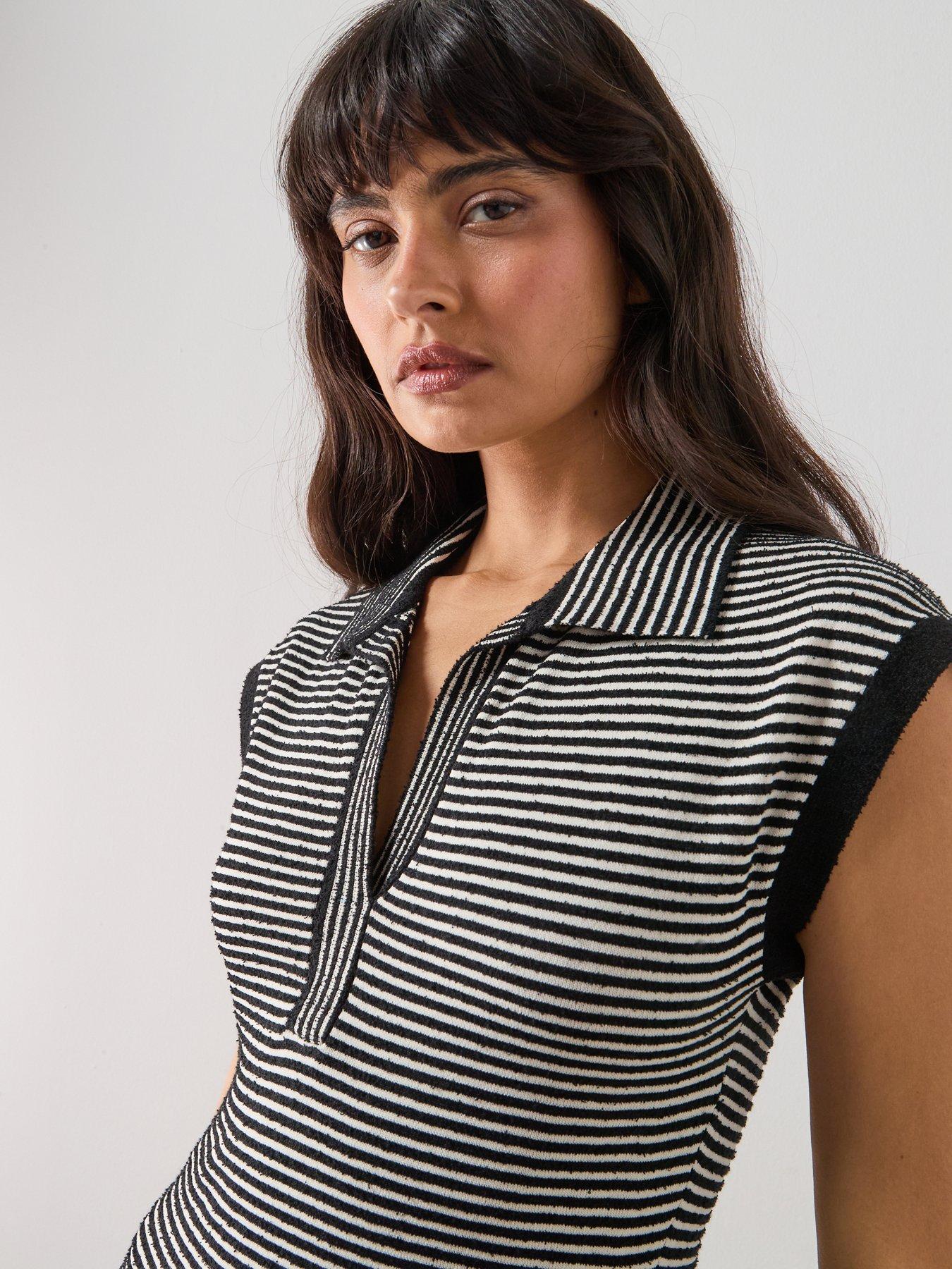  image of mango-striped-polo-neck-sweater-black