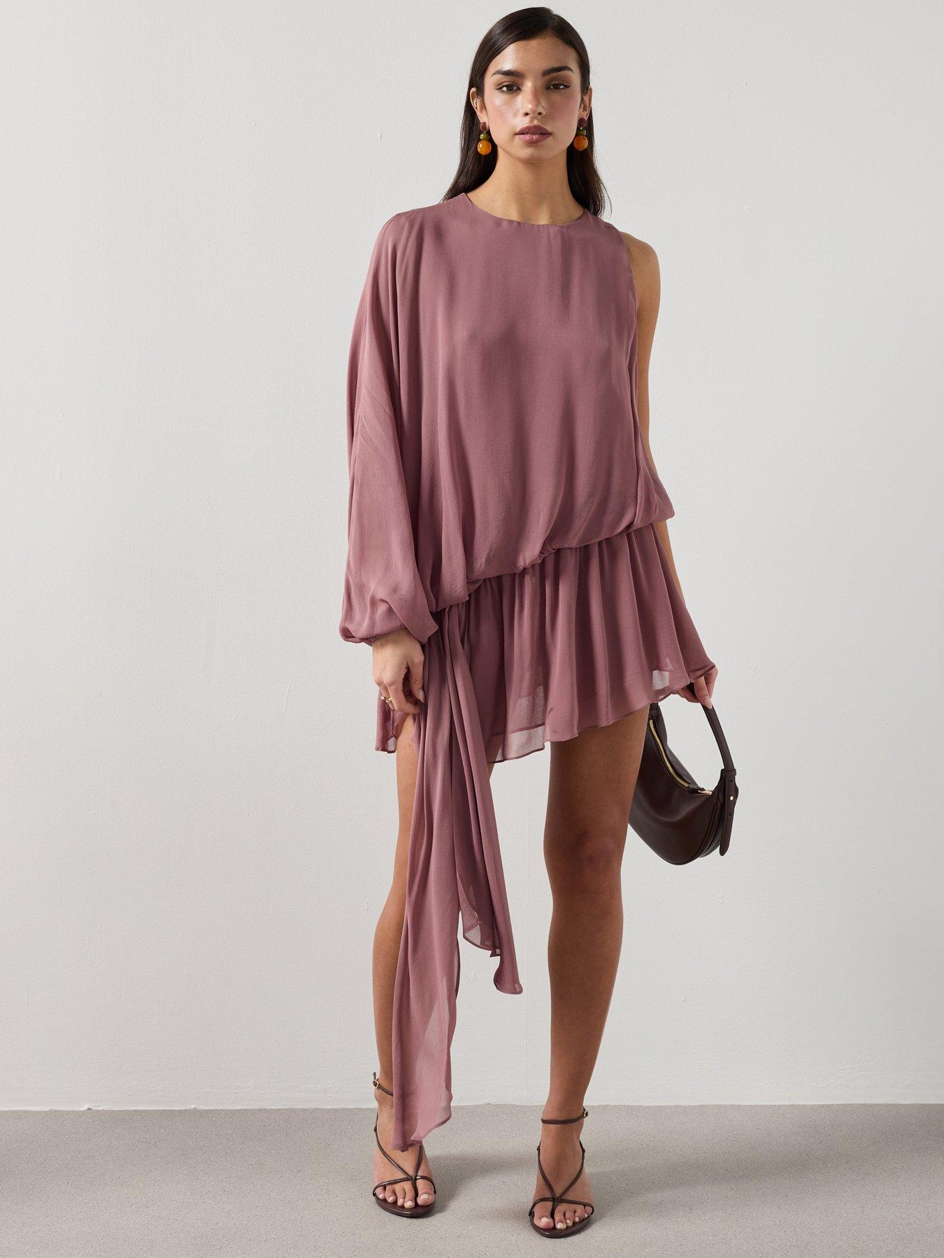 Mango Ruffle Dress With Asymmetrical Sleeve - Pink