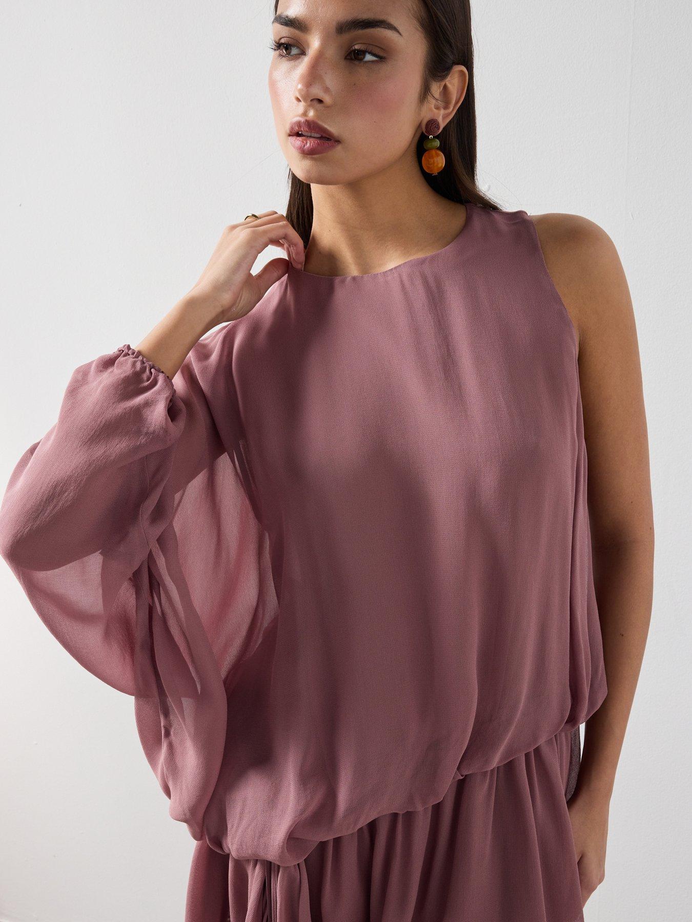  image of mango-ruffle-dress-with-asymmetrical-sleeve-pink