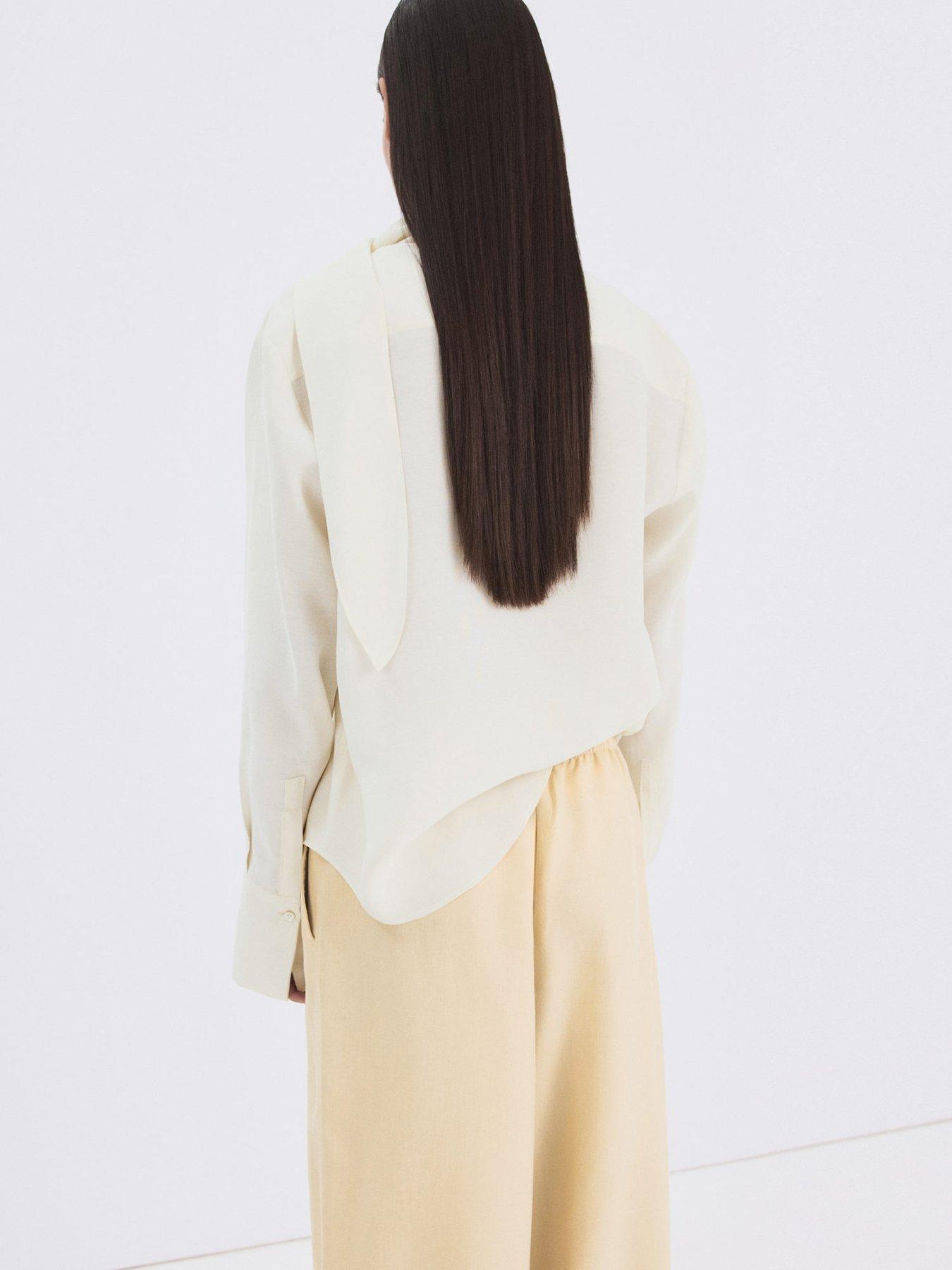 Image 2 of 7 of Mango Scarf Collar Blouse - Ecru