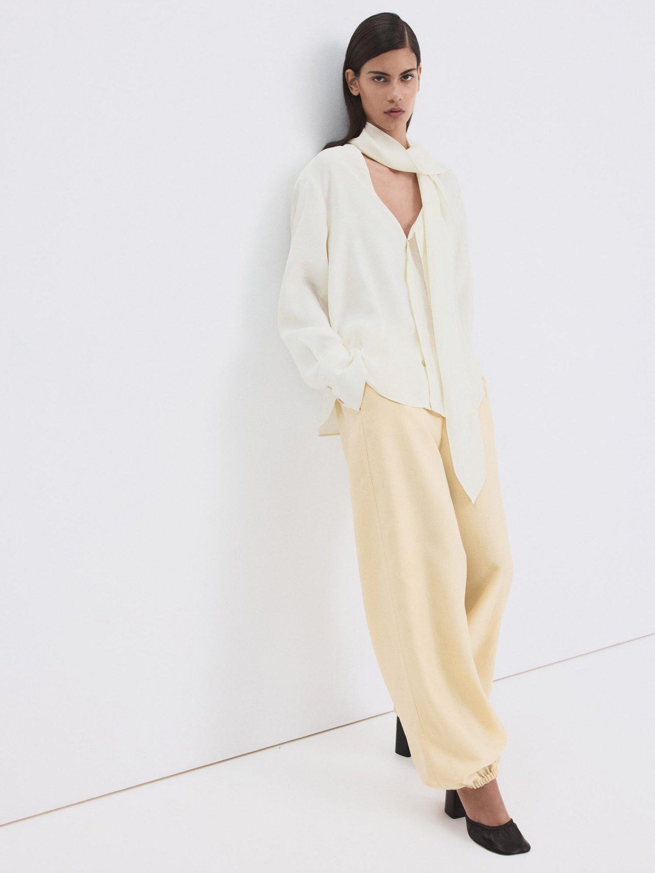Image 4 of 7 of Mango Scarf Collar Blouse - Ecru
