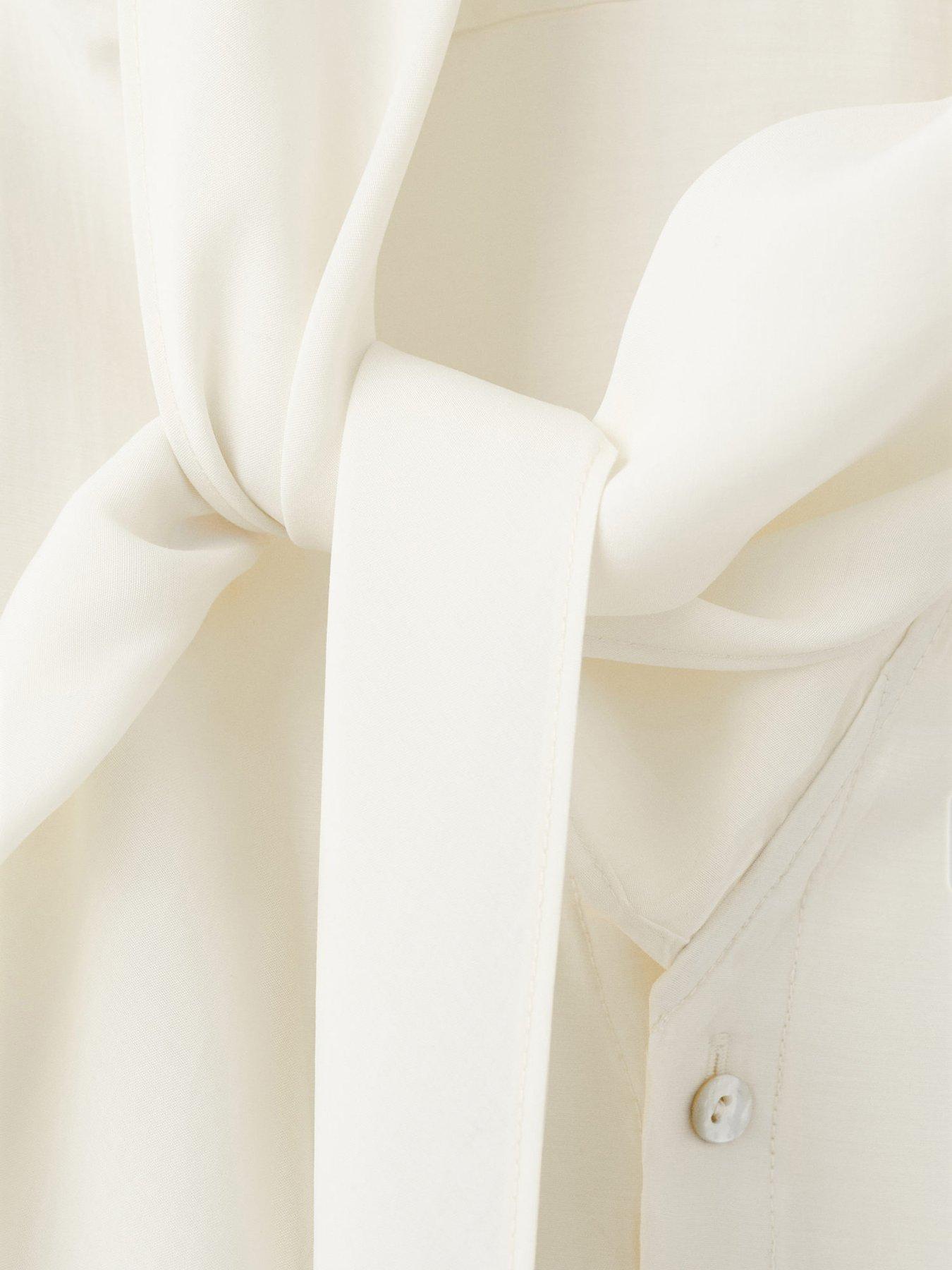 Image 5 of 7 of Mango Scarf Collar Blouse - Ecru