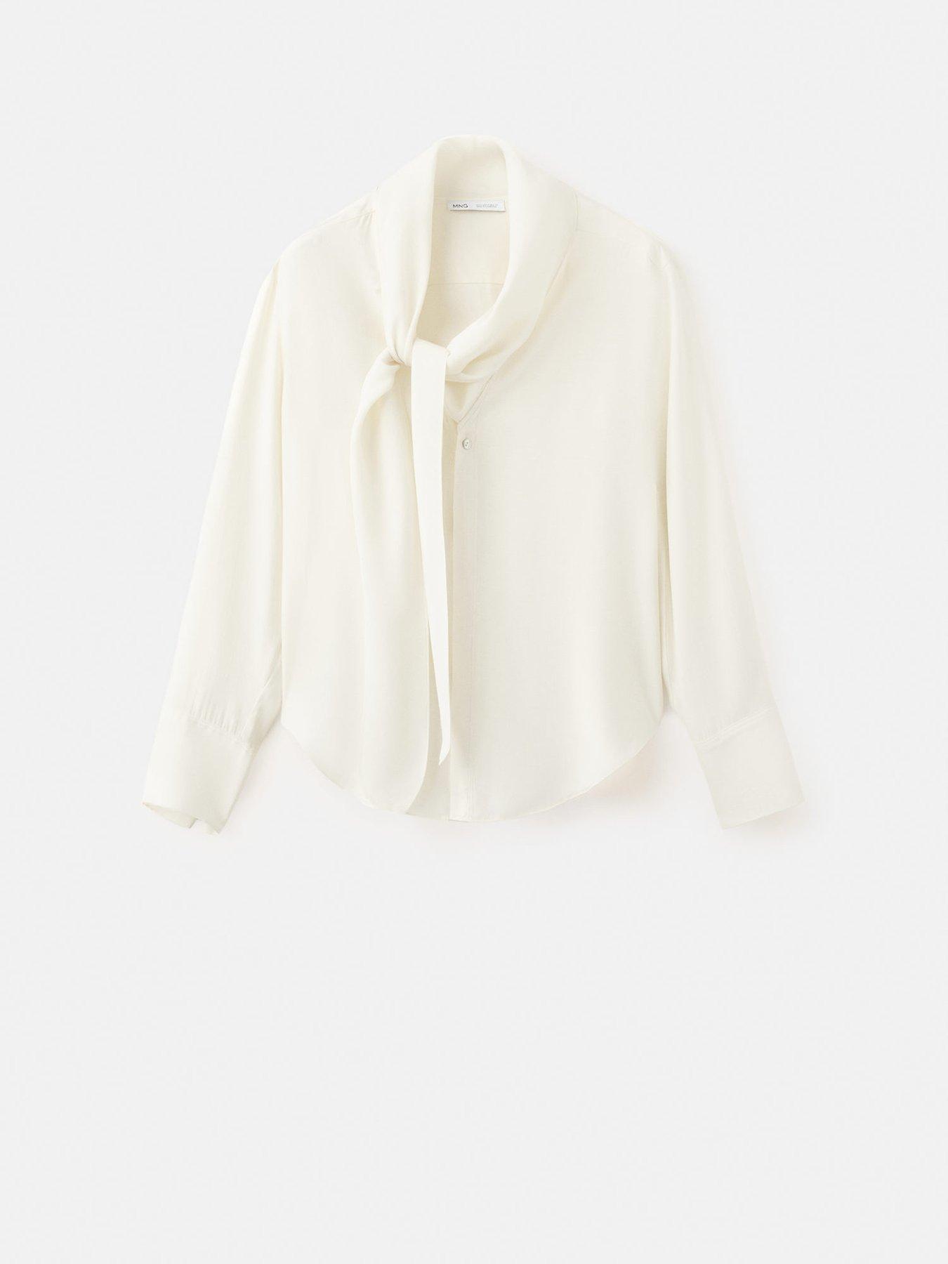Image 7 of 7 of Mango Scarf Collar Blouse - Ecru