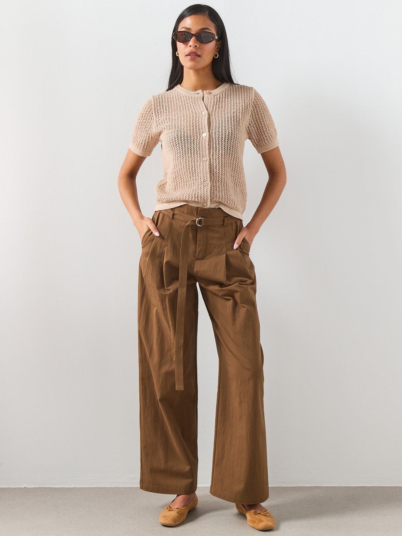 Mango Trousers With Belt Loops - Khaki