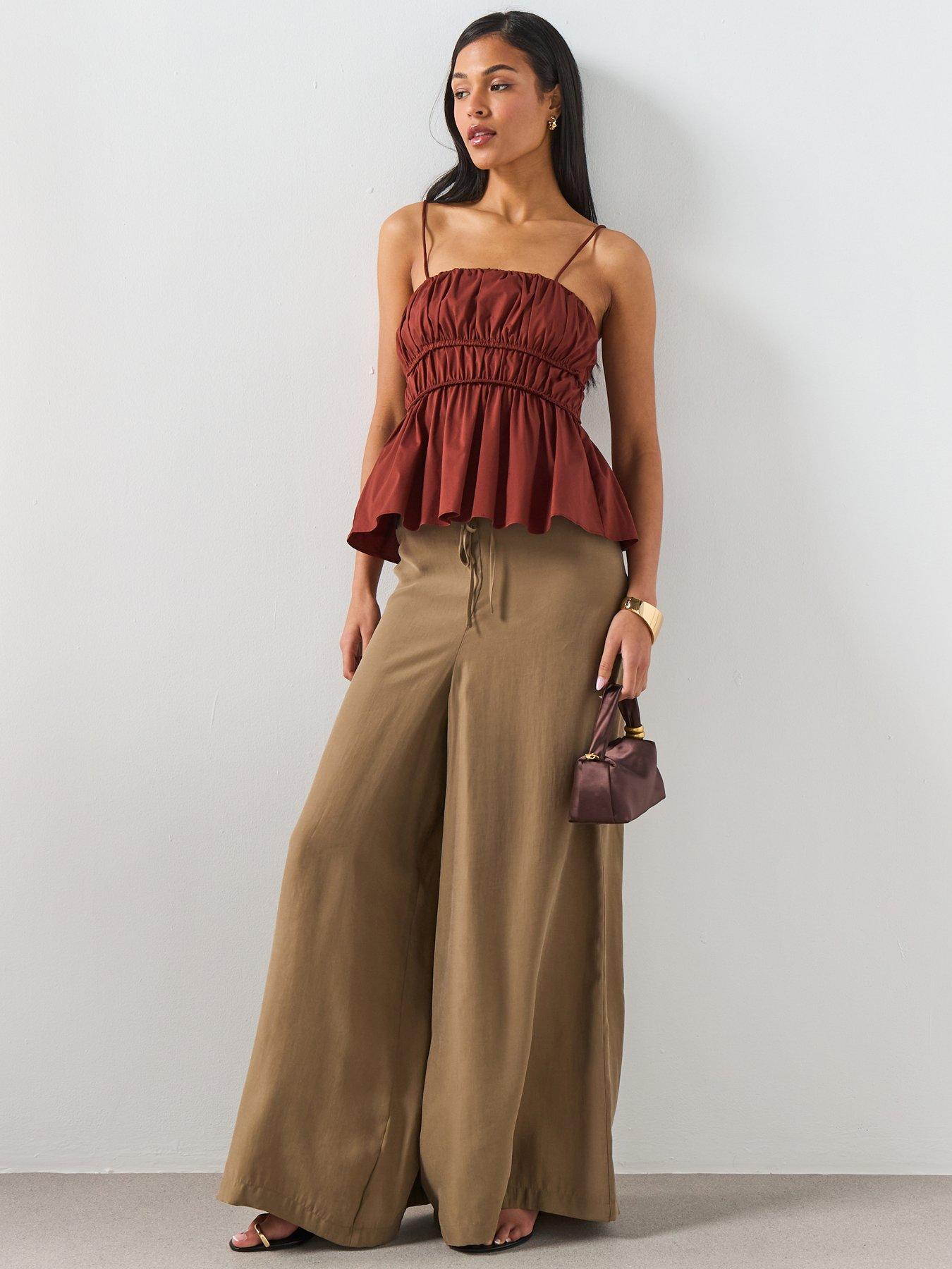 Mango High-Rise Wide Leg Trousers - Khaki