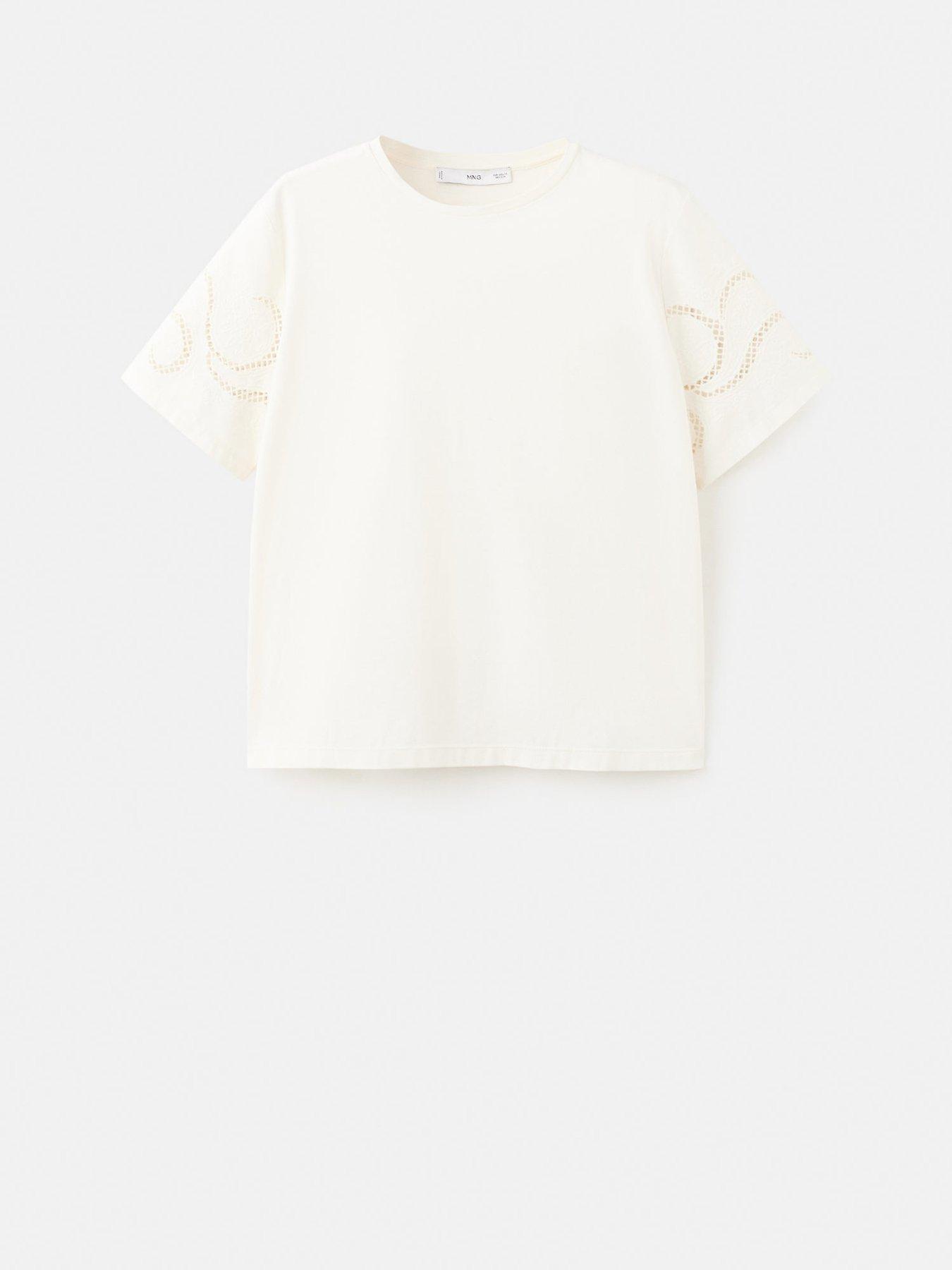 Image 6 of 6 of Mango Embroidered Cutwork Cotton T-shirt - Cream