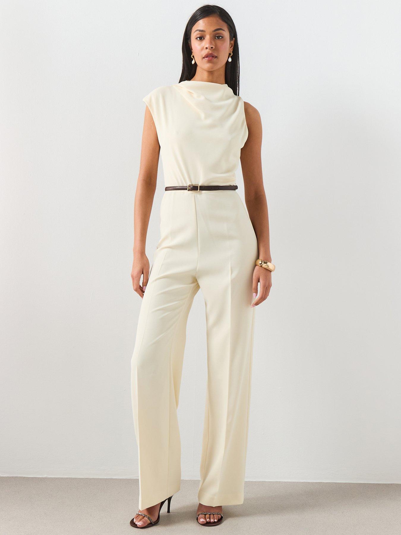 Mango Asymmetric Long Jumpsuit - Ecru