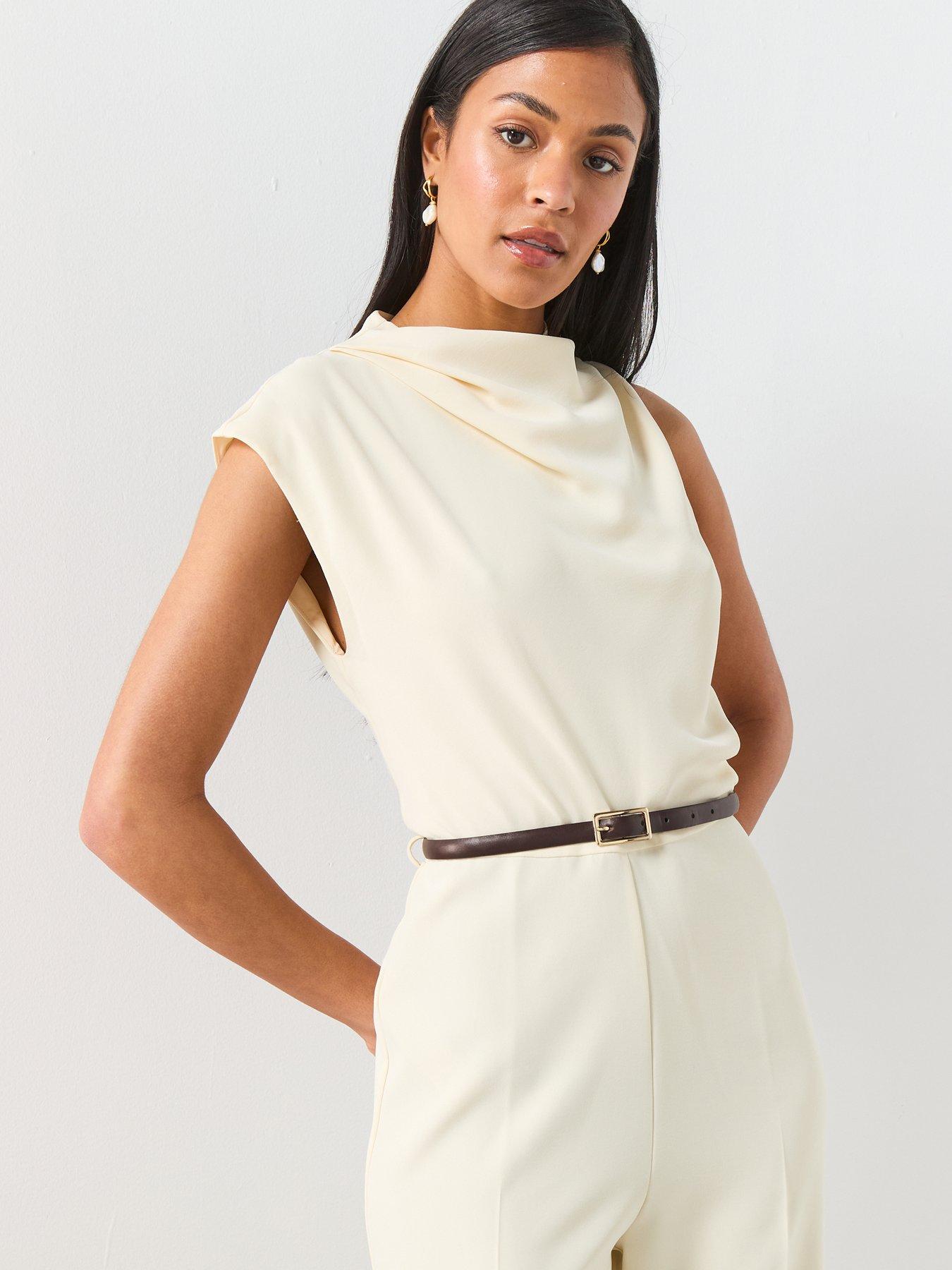  image of mango-asymmetric-long-jumpsuit-ecru