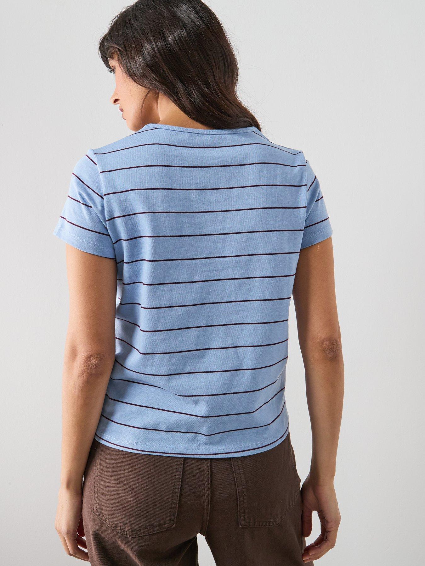  image of mango-striped-cotton-t-shirt-blue