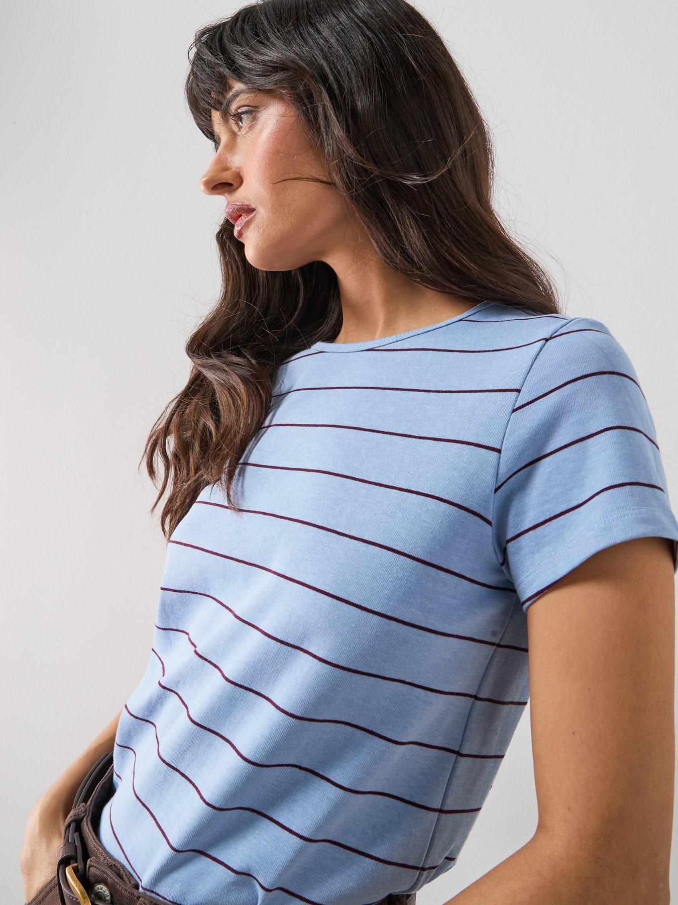  image of mango-striped-cotton-t-shirt-blue