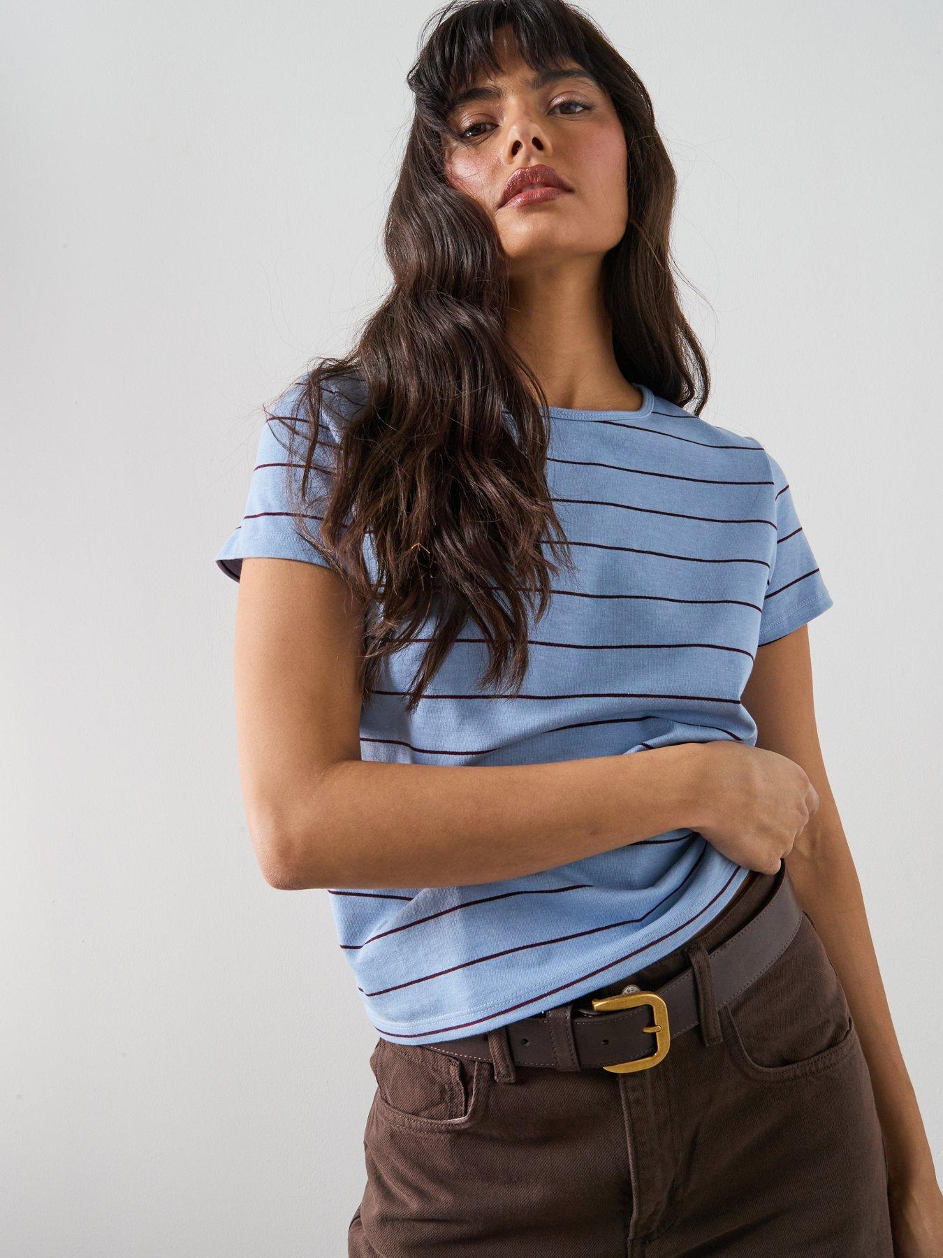  image of mango-striped-cotton-t-shirt-blue
