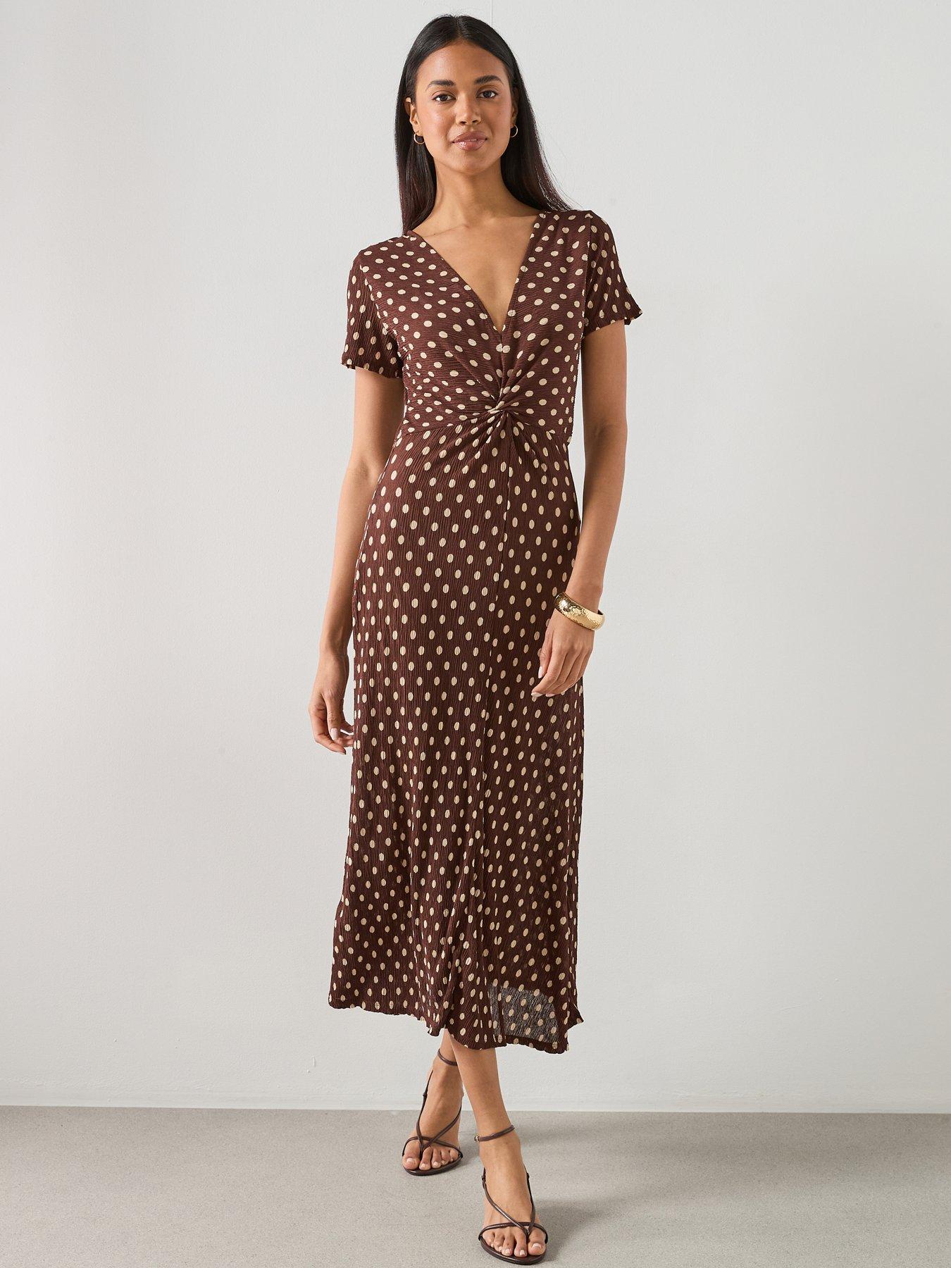Image 1 of 6 of Mango Printed Midi-dress - Brown