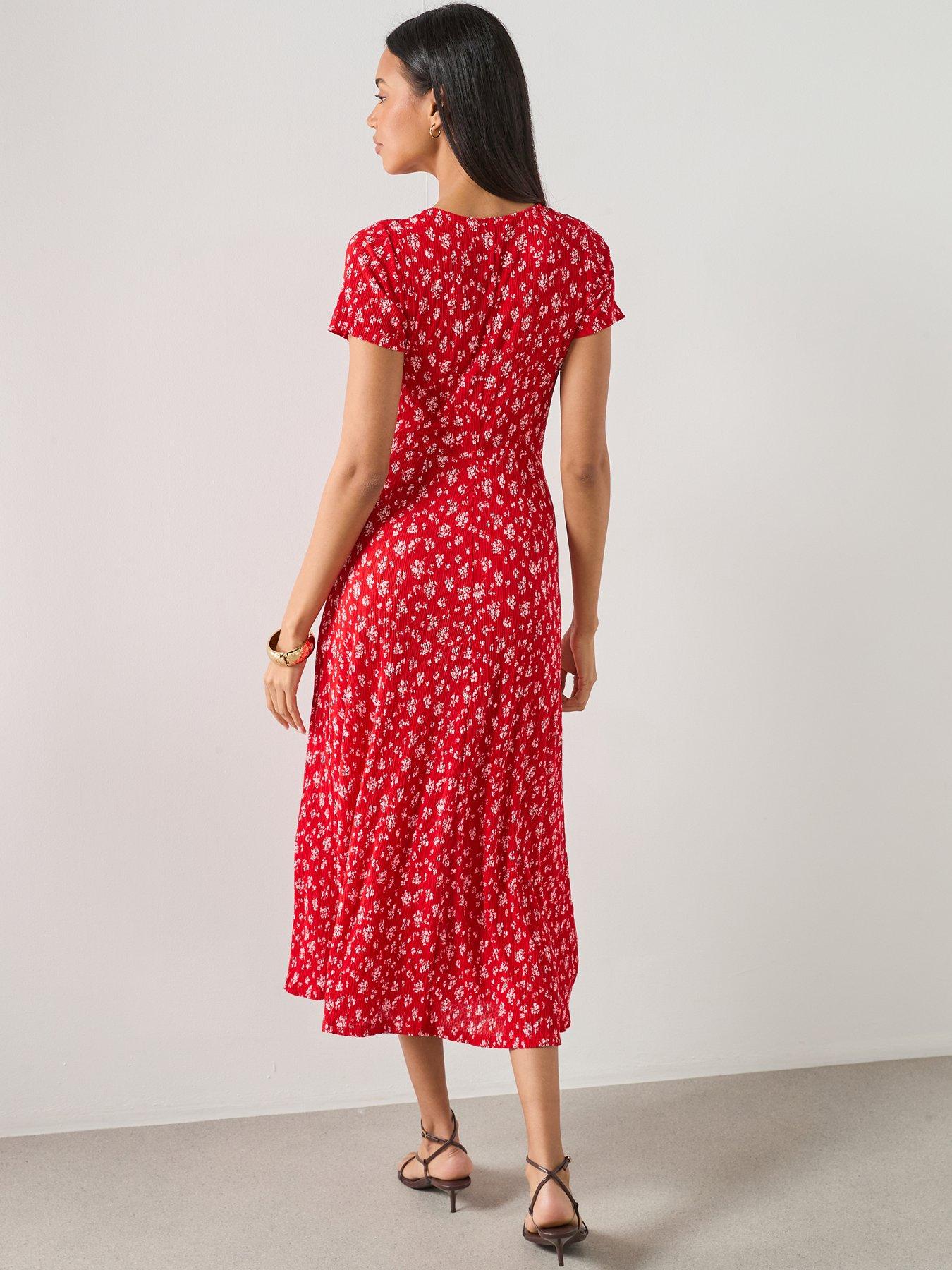 Image 2 of 6 of Mango Printed Midi Dress - Red