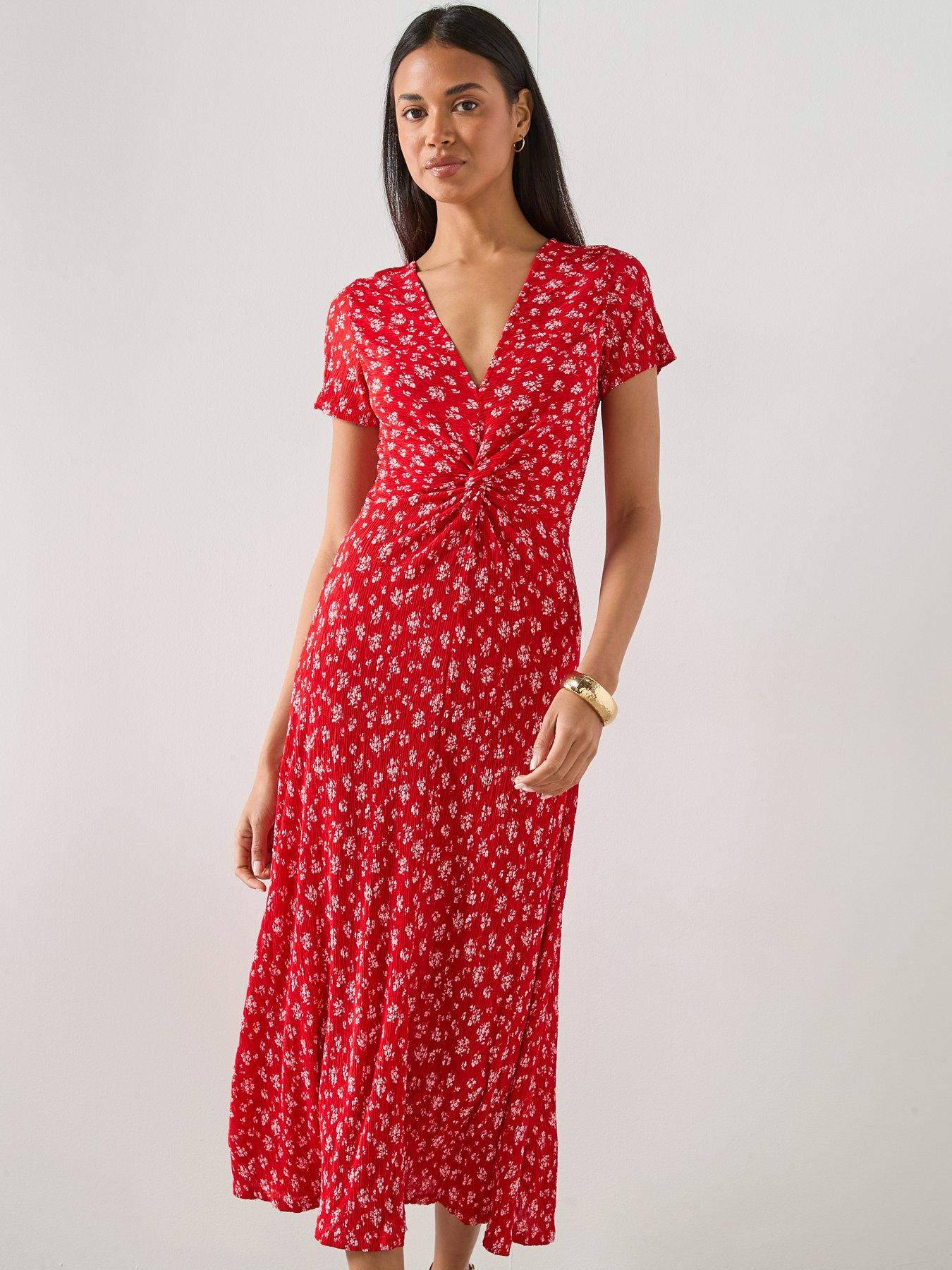 Image 3 of 6 of Mango Printed Midi Dress - Red