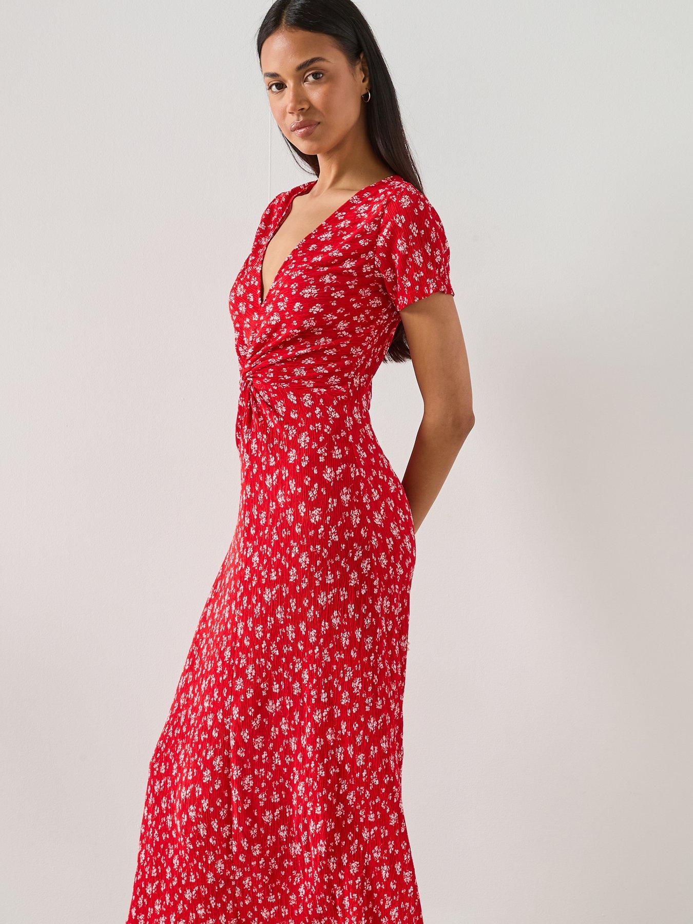 Image 4 of 6 of Mango Printed Midi Dress - Red