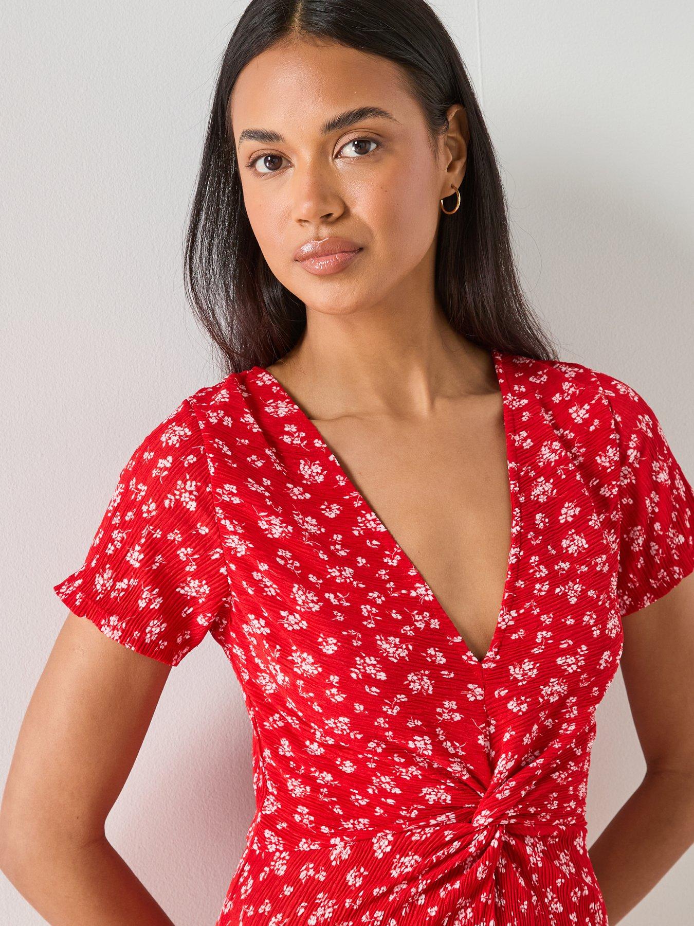 Image 5 of 6 of Mango Printed Midi Dress - Red