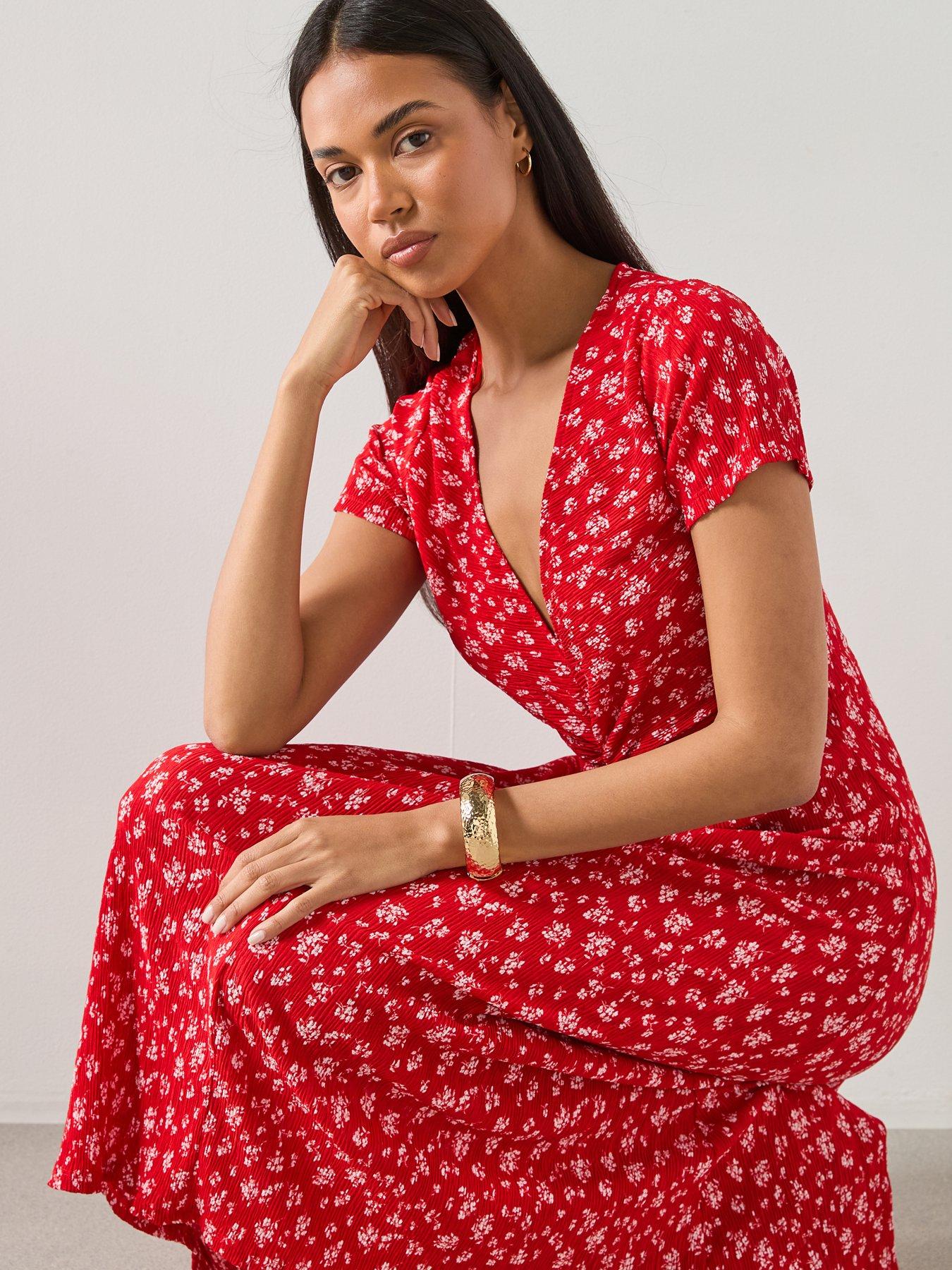 Image 6 of 6 of Mango Printed Midi Dress - Red