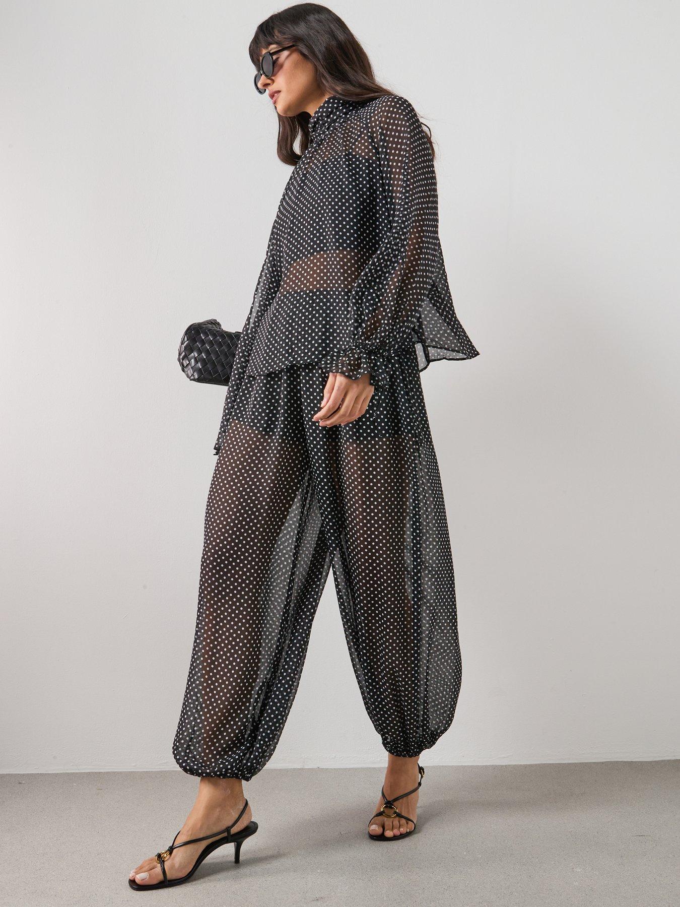 Image 3 of 5 of Mango Polka Dot Baggy Trousers - Black