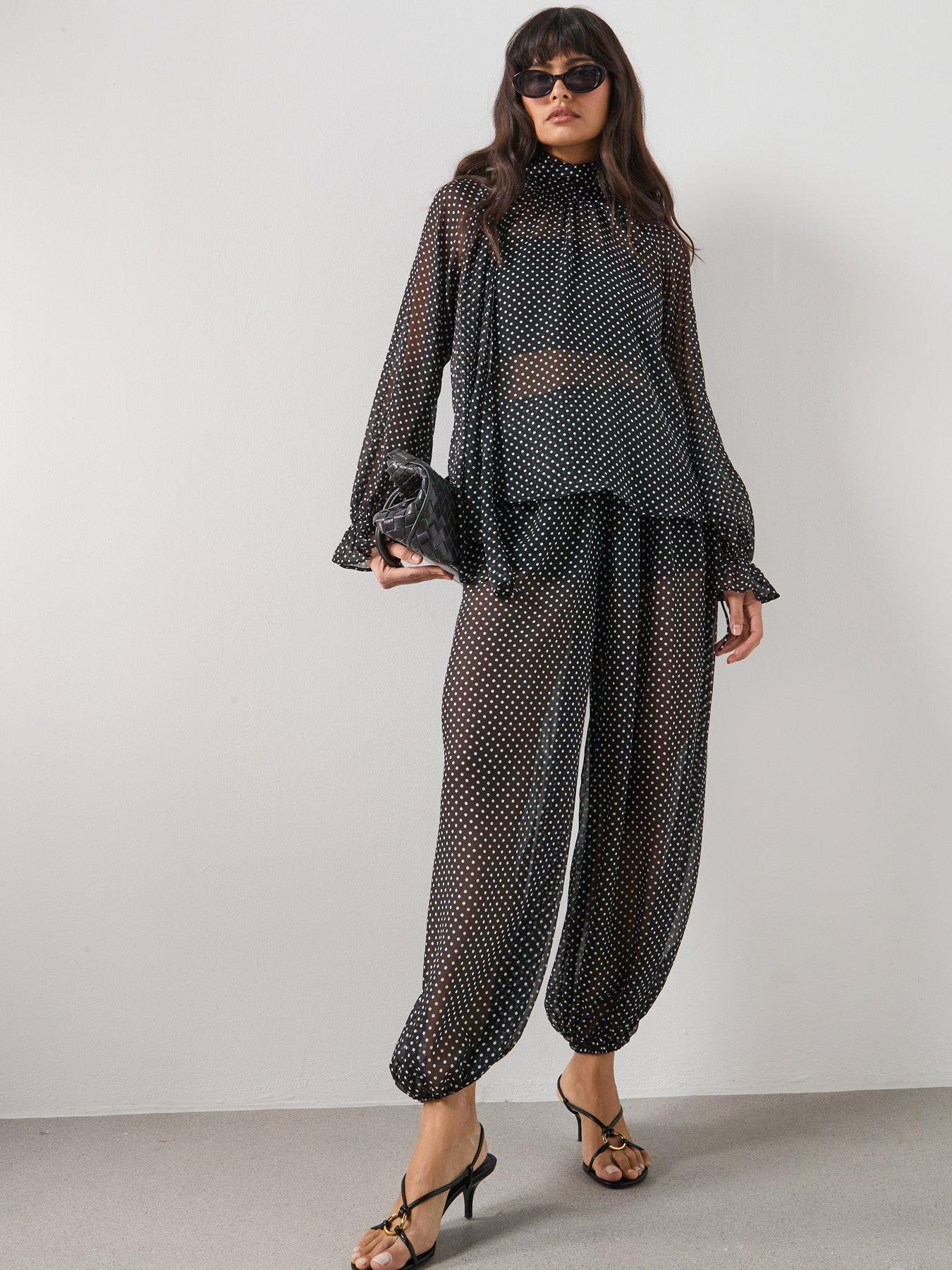 Image 5 of 5 of Mango Polka Dot Baggy Trousers - Black