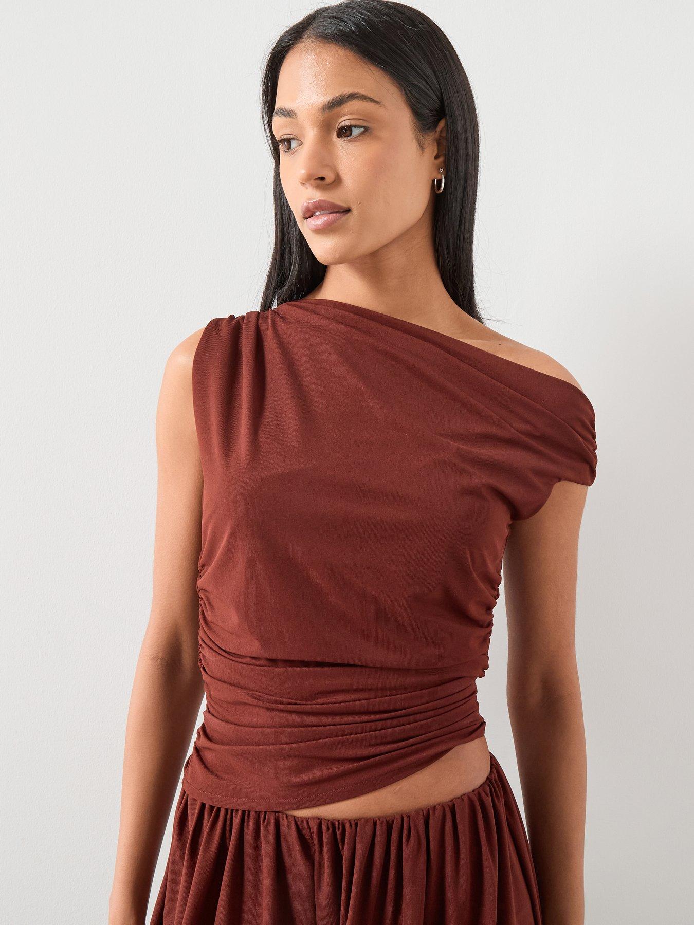 Mango Asymmetrical Gathered Co-ord T-shirt - Russet
