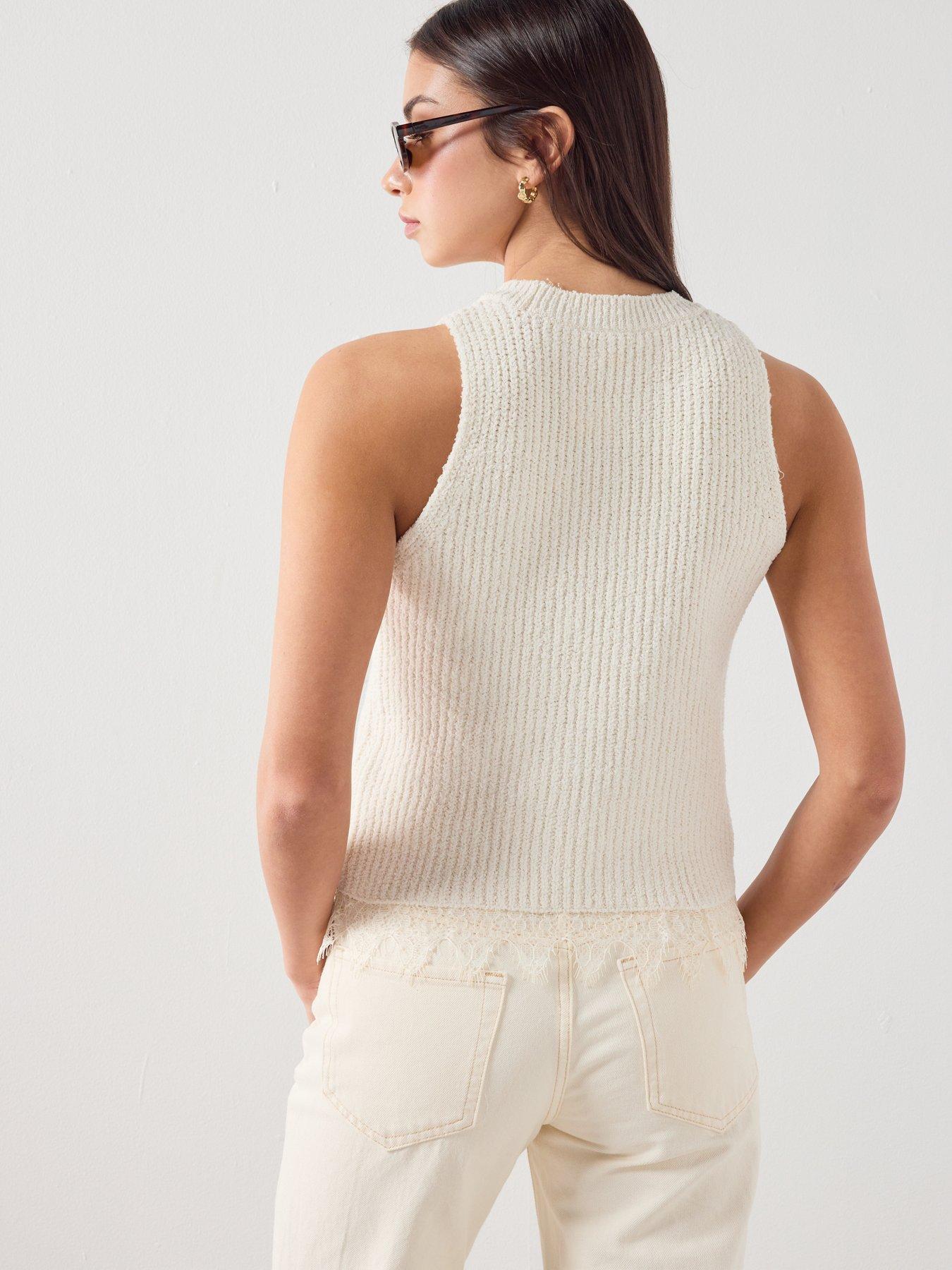 Image 2 of 6 of Mango Lace-Trimmed Knit Top - Cream
