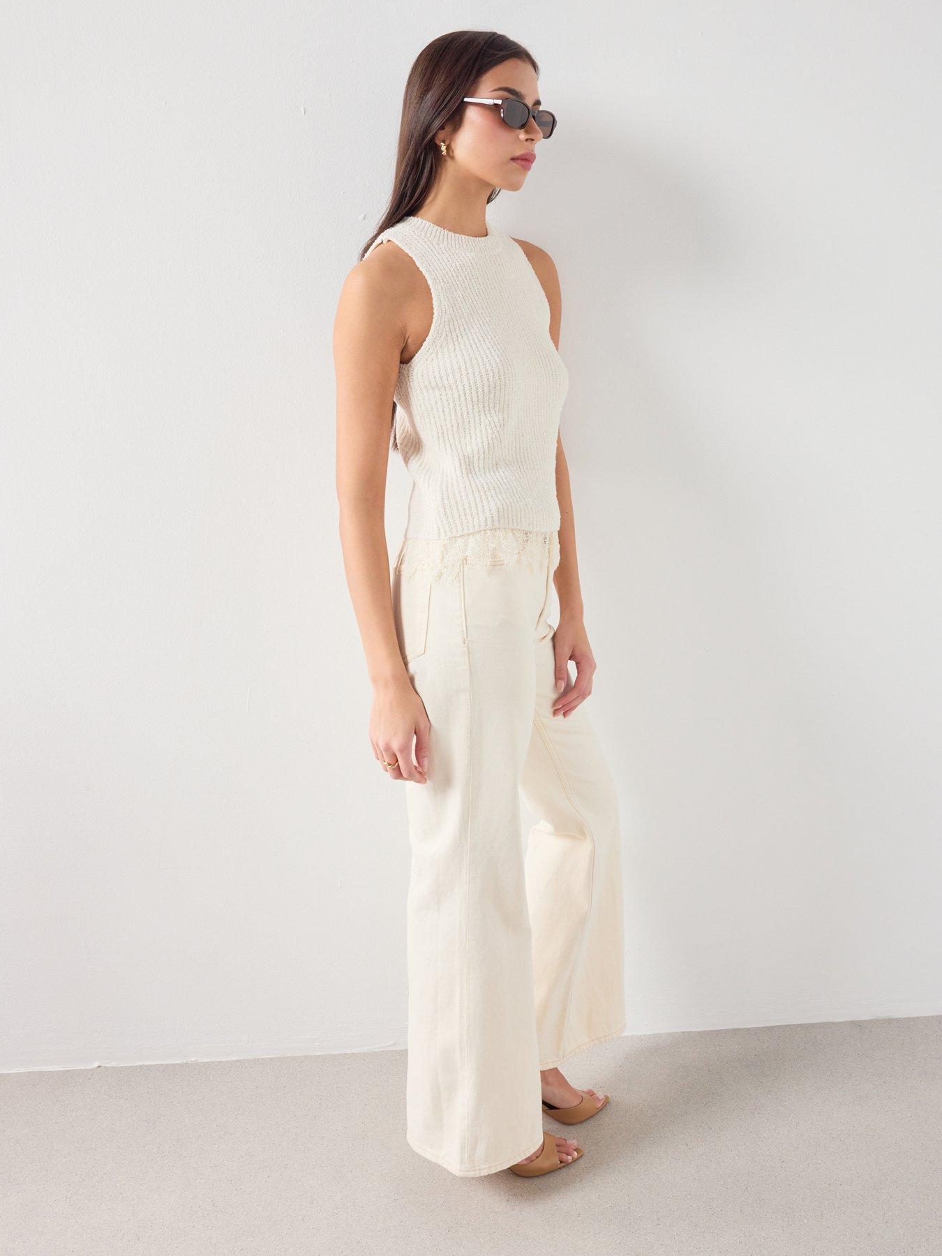 Image 3 of 6 of Mango Lace-Trimmed Knit Top - Cream