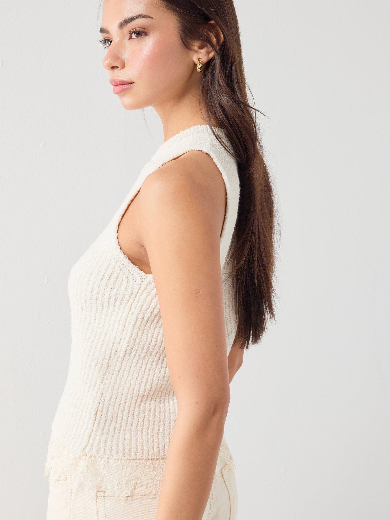 Image 4 of 6 of Mango Lace-Trimmed Knit Top - Cream