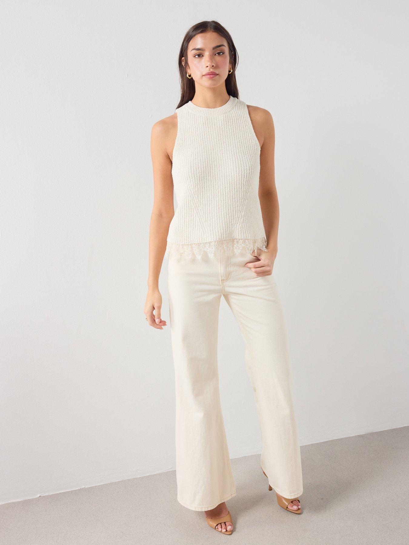 Image 5 of 6 of Mango Lace-Trimmed Knit Top - Cream