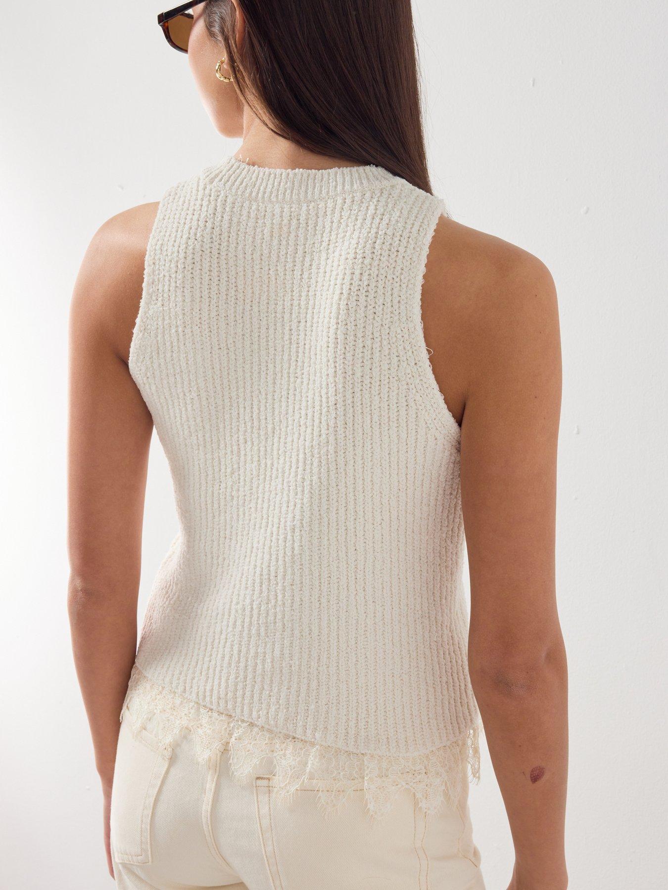 Image 6 of 6 of Mango Lace-Trimmed Knit Top - Cream