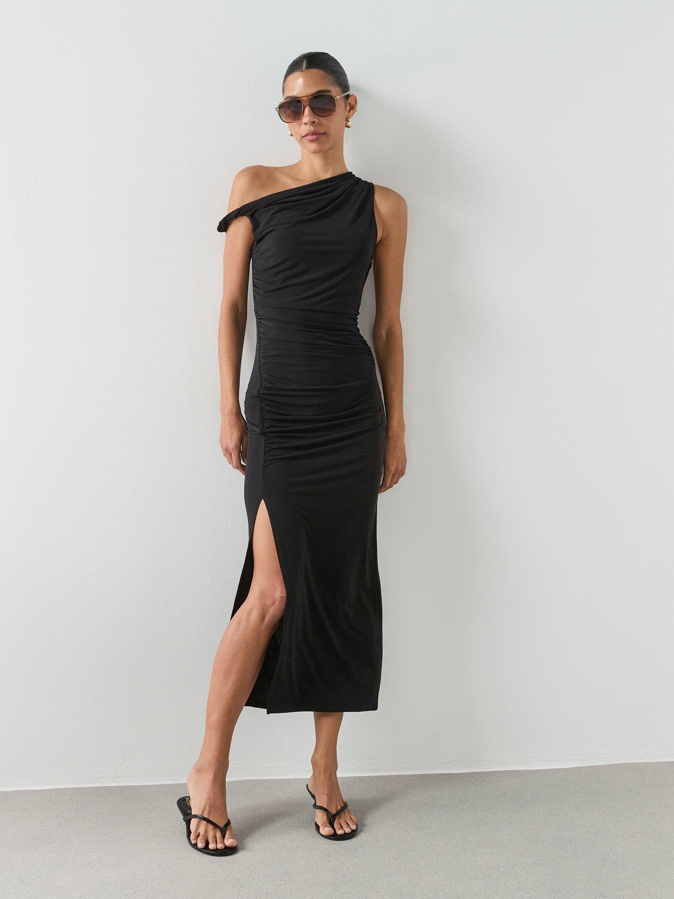  image of mango-asymmetrical-dress-with-side-slit-black