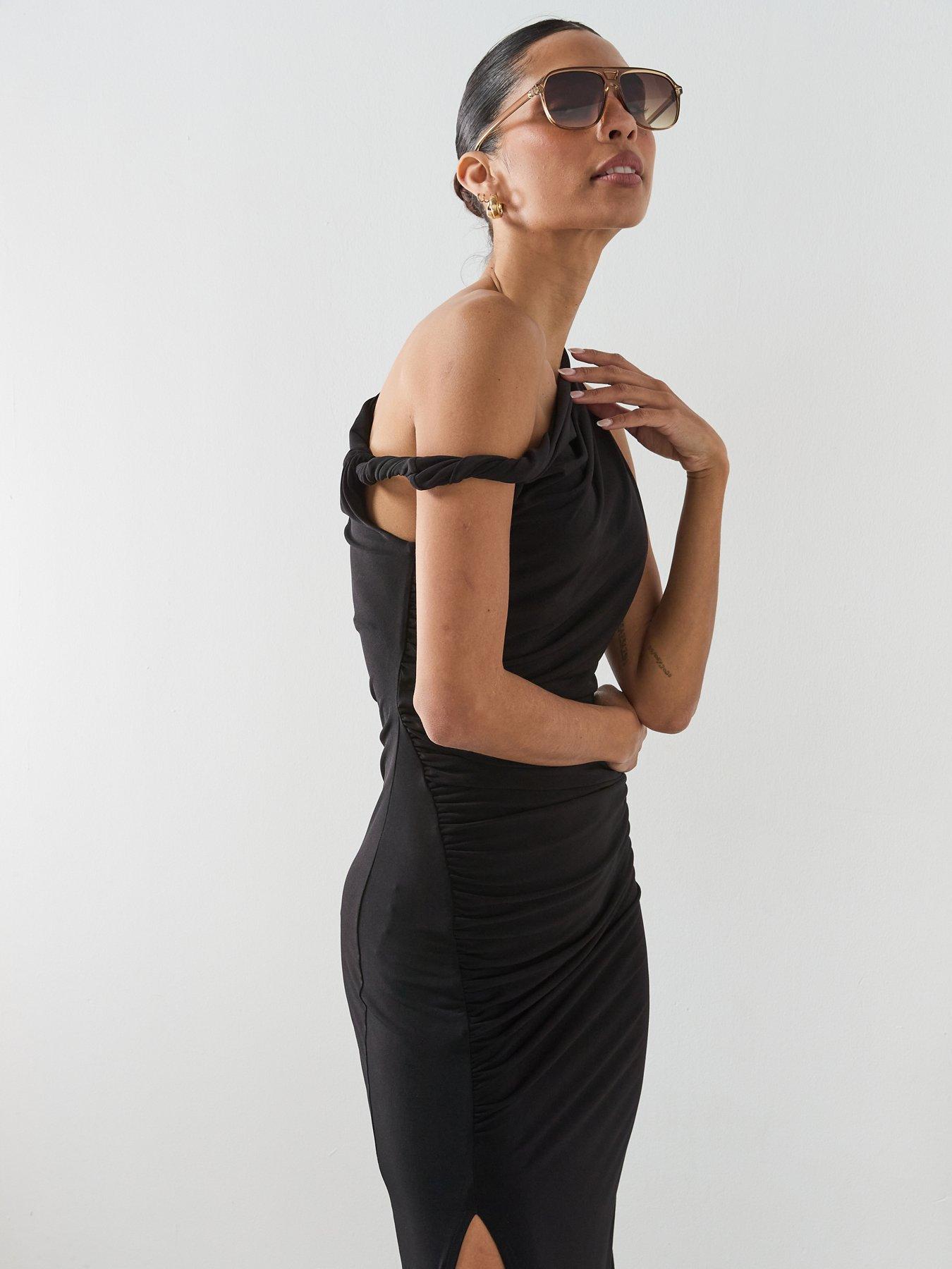  image of mango-asymmetrical-dress-with-side-slit-black