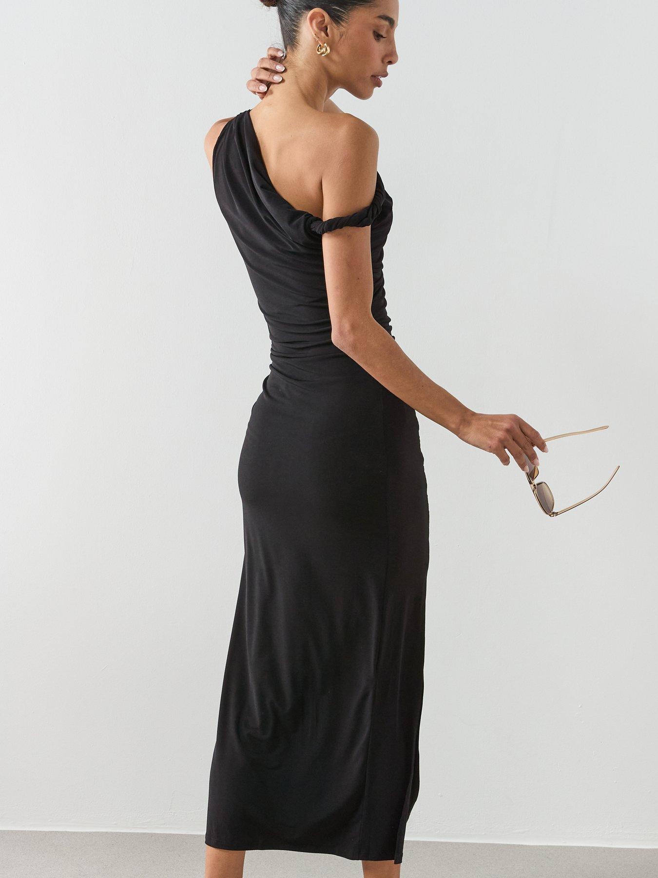  image of mango-asymmetrical-dress-with-side-slit-black