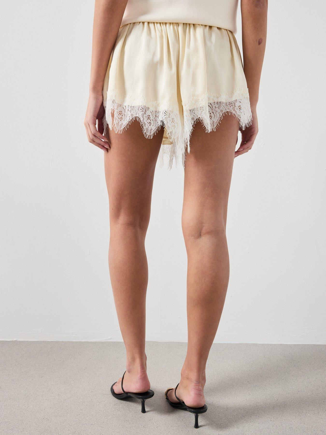  image of mango-satin-lace-shorts-cream