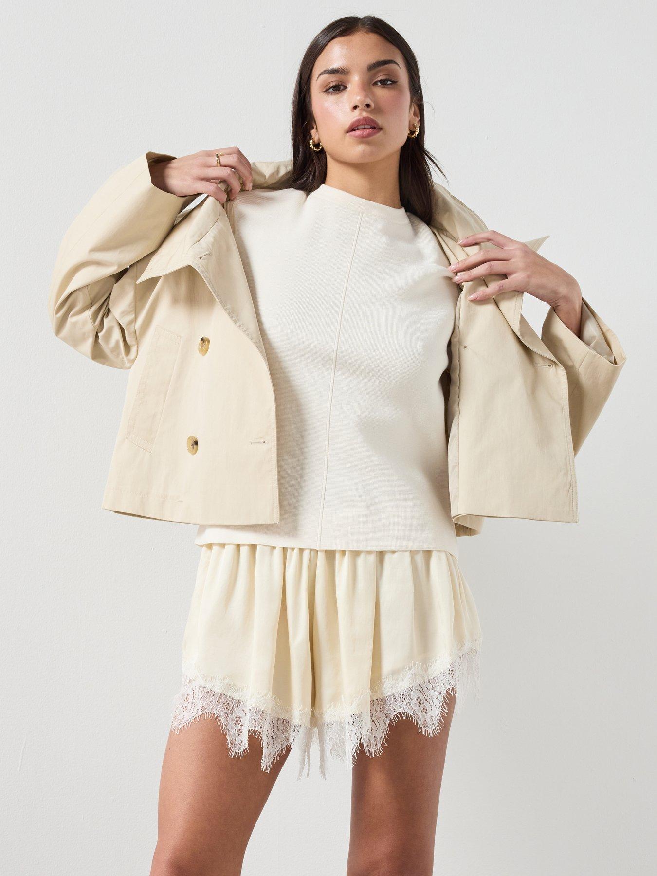 Image 4 of 6 of Mango Satin Lace Shorts - Ecru