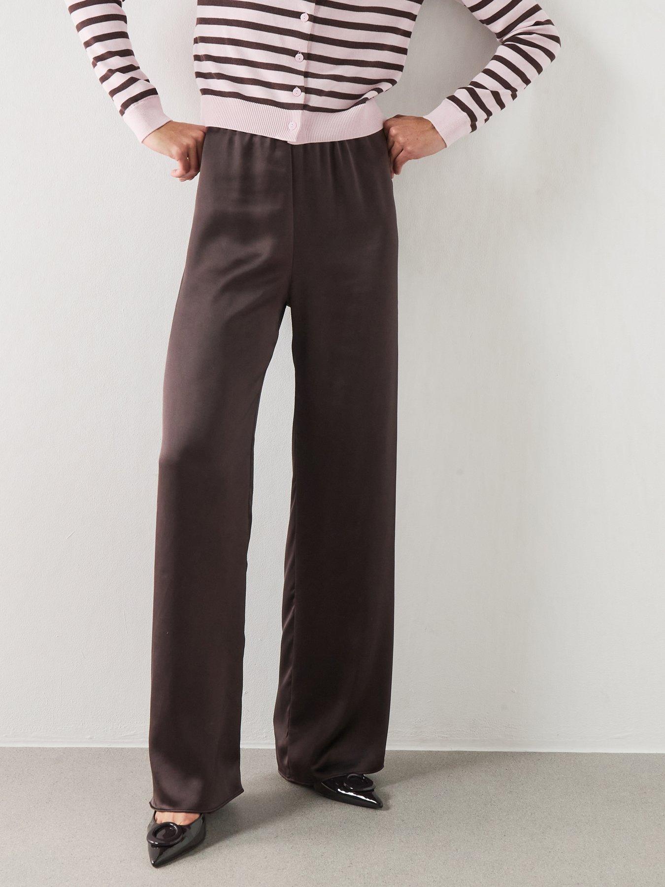 Mango Satin Straight-Fit Trousers - Brown
