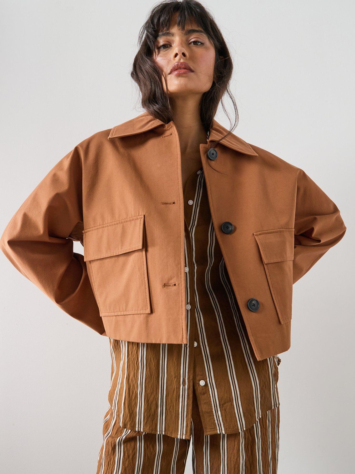 Image 1 of 6 of Mango Cotton Jacket With Pockets - Brown