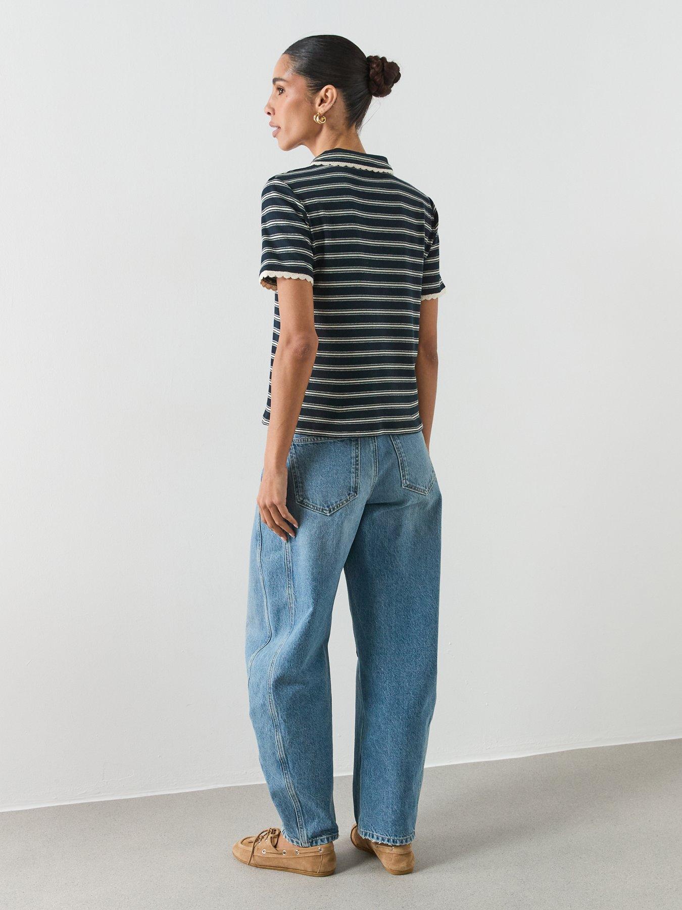  image of mango-scalloped-striped-polo-navy